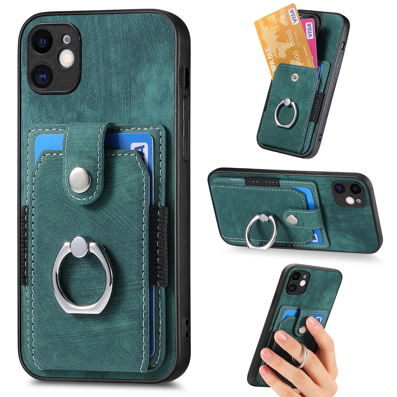 D2 For iPhone 11 Kickstand Case Shockproof TPU+PU Leather Phone Case