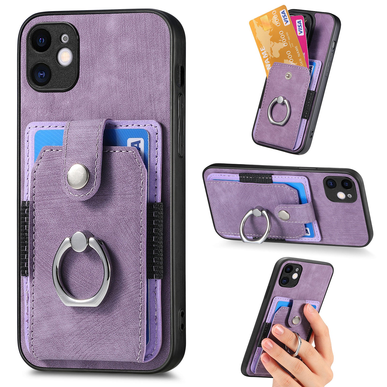 D2 For iPhone 11 Kickstand Case Shockproof TPU+PU Leather Phone Case