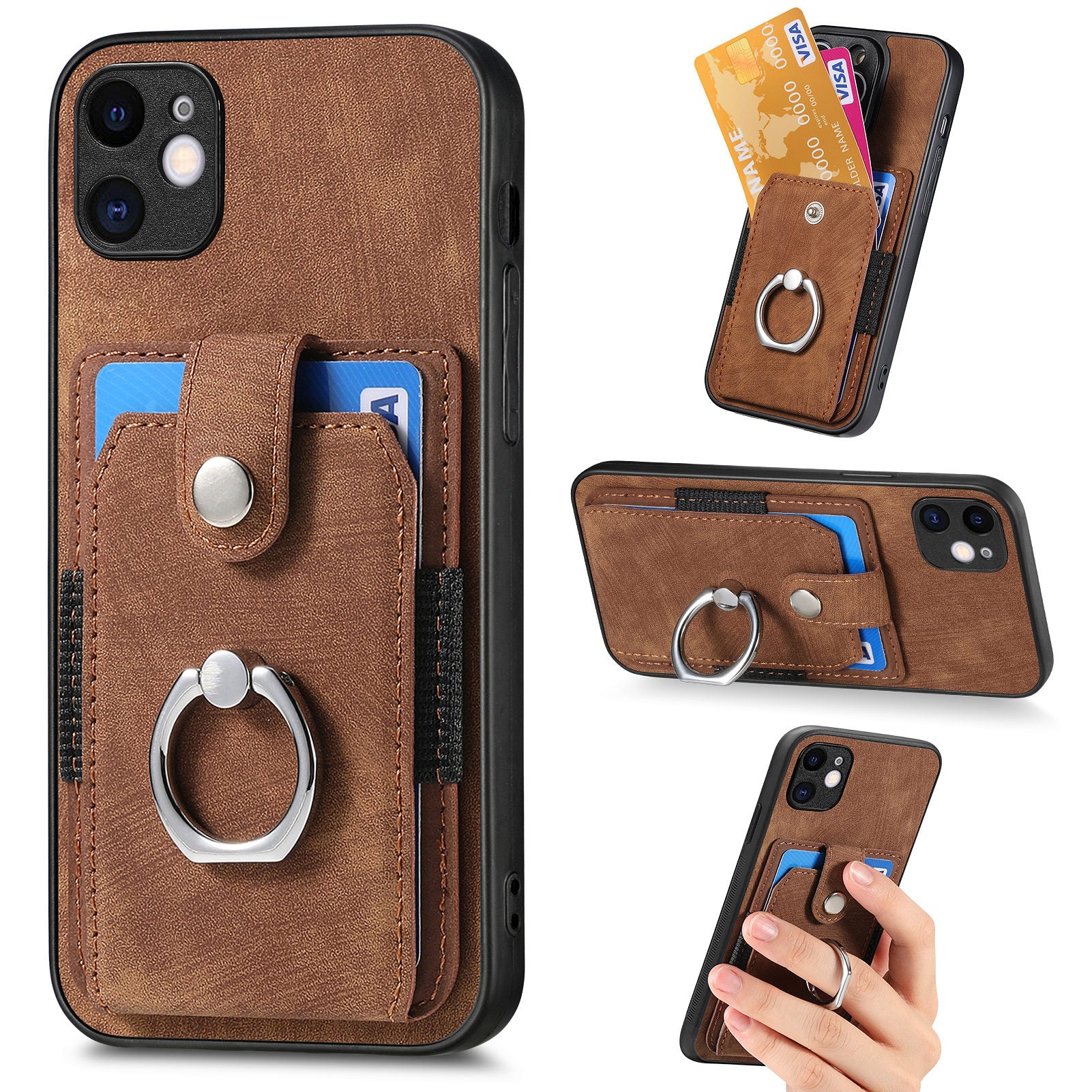 D2 For iPhone 11 Kickstand Case Shockproof TPU+PU Leather Phone Case