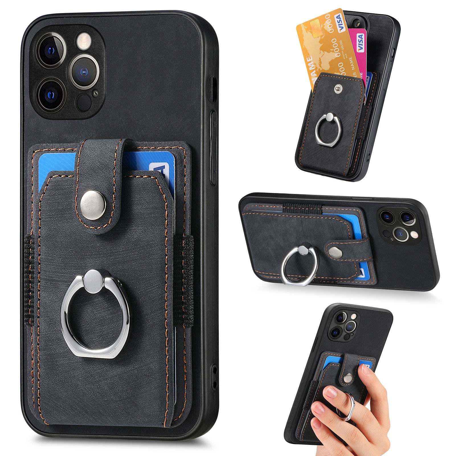 D2 For iPhone 12 Pro Max Case TPU+PU Leather Phone Shell with Kickstand