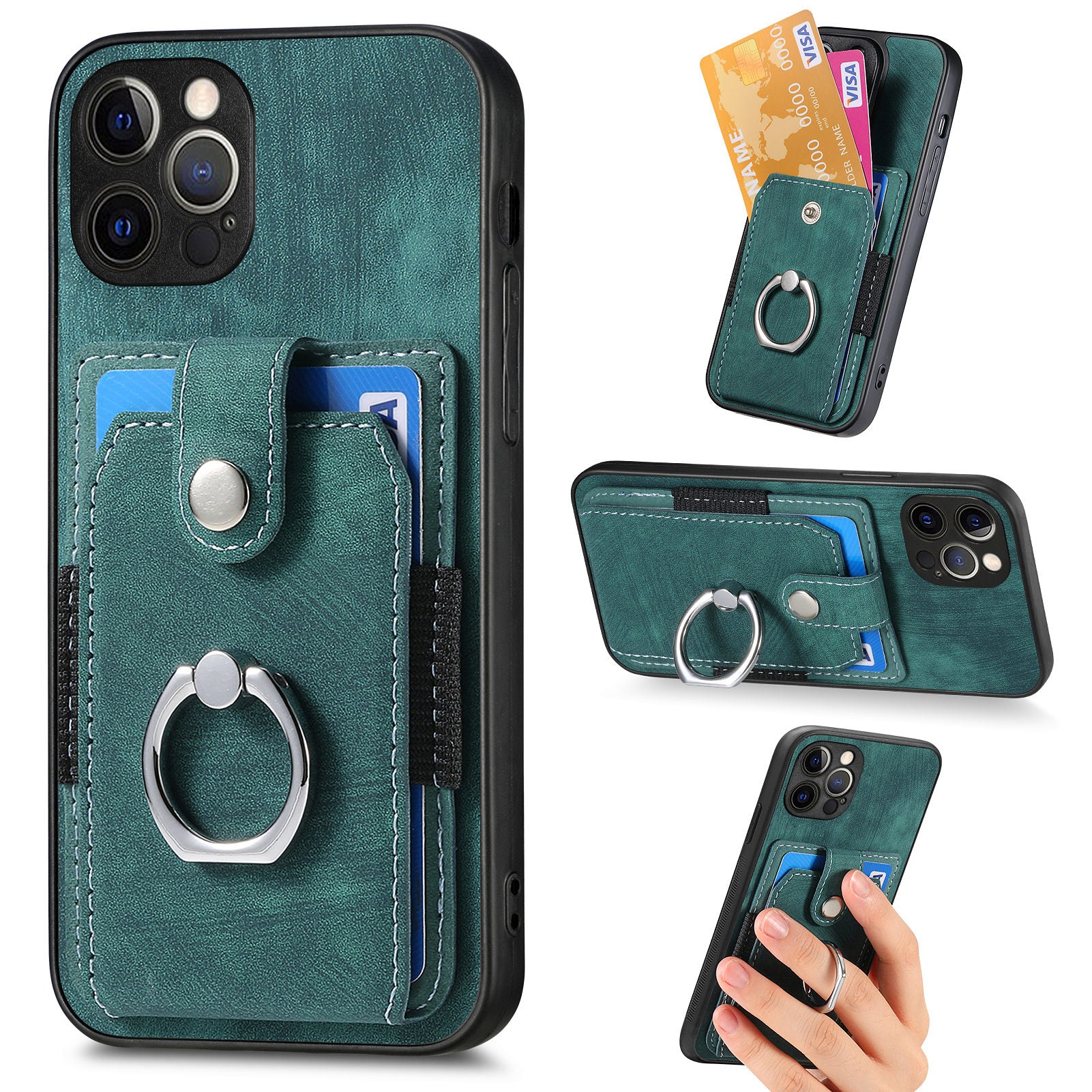 D2 For iPhone 12 Pro Max Case TPU+PU Leather Phone Shell with Kickstand