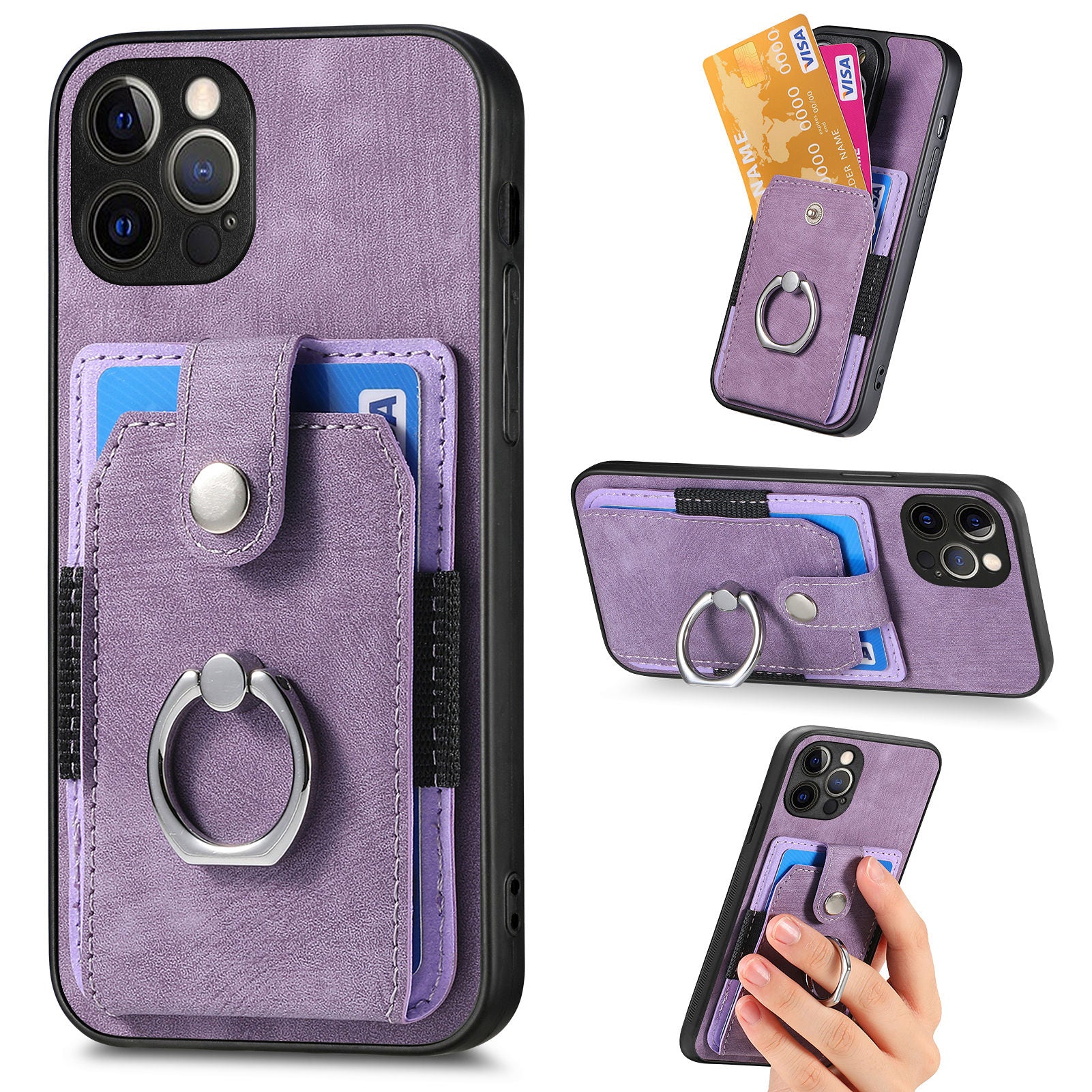 D2 For iPhone 12 Pro Max Case TPU+PU Leather Phone Shell with Kickstand