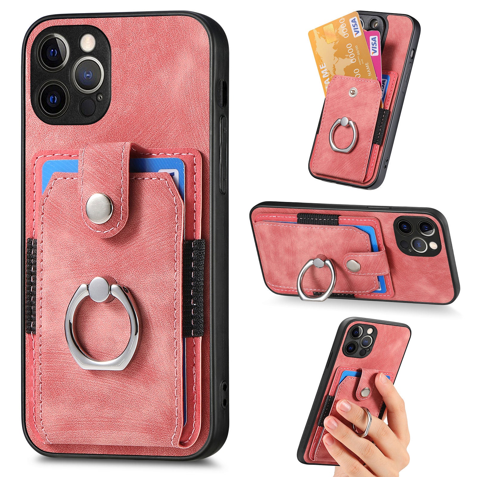 D2 For iPhone 12 Pro Case Anti-Drop TPU+PU Leather Kickstand Phone Shell