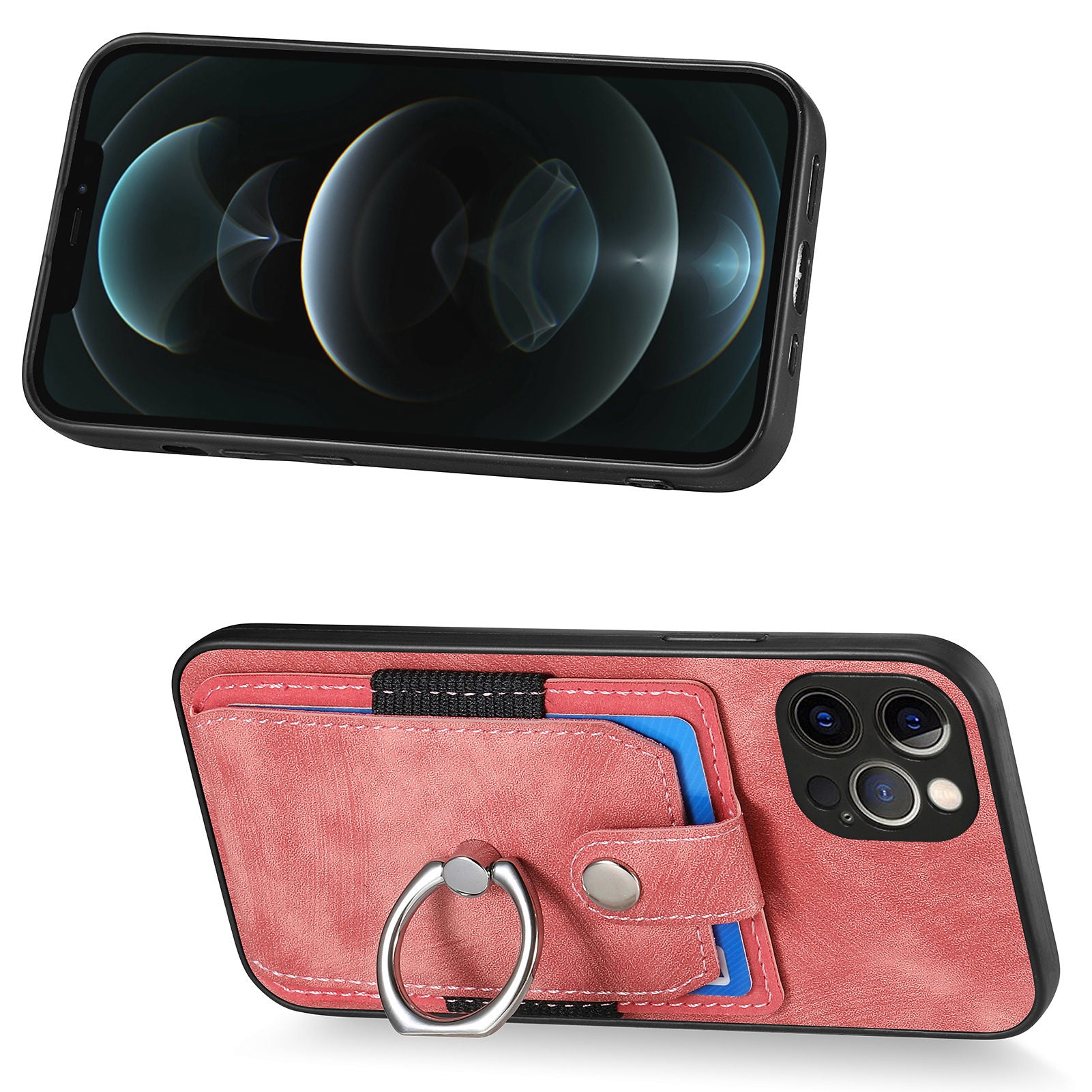 D2 For iPhone 12 Pro Case Anti-Drop TPU+PU Leather Kickstand Phone Shell