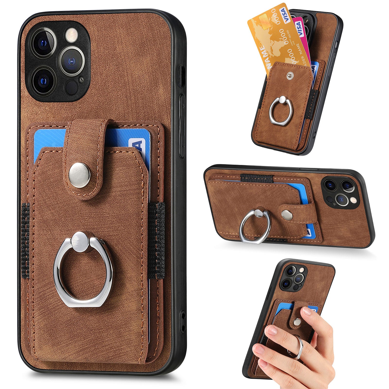 D2 For iPhone 12 Pro Case Anti-Drop TPU+PU Leather Kickstand Phone Shell