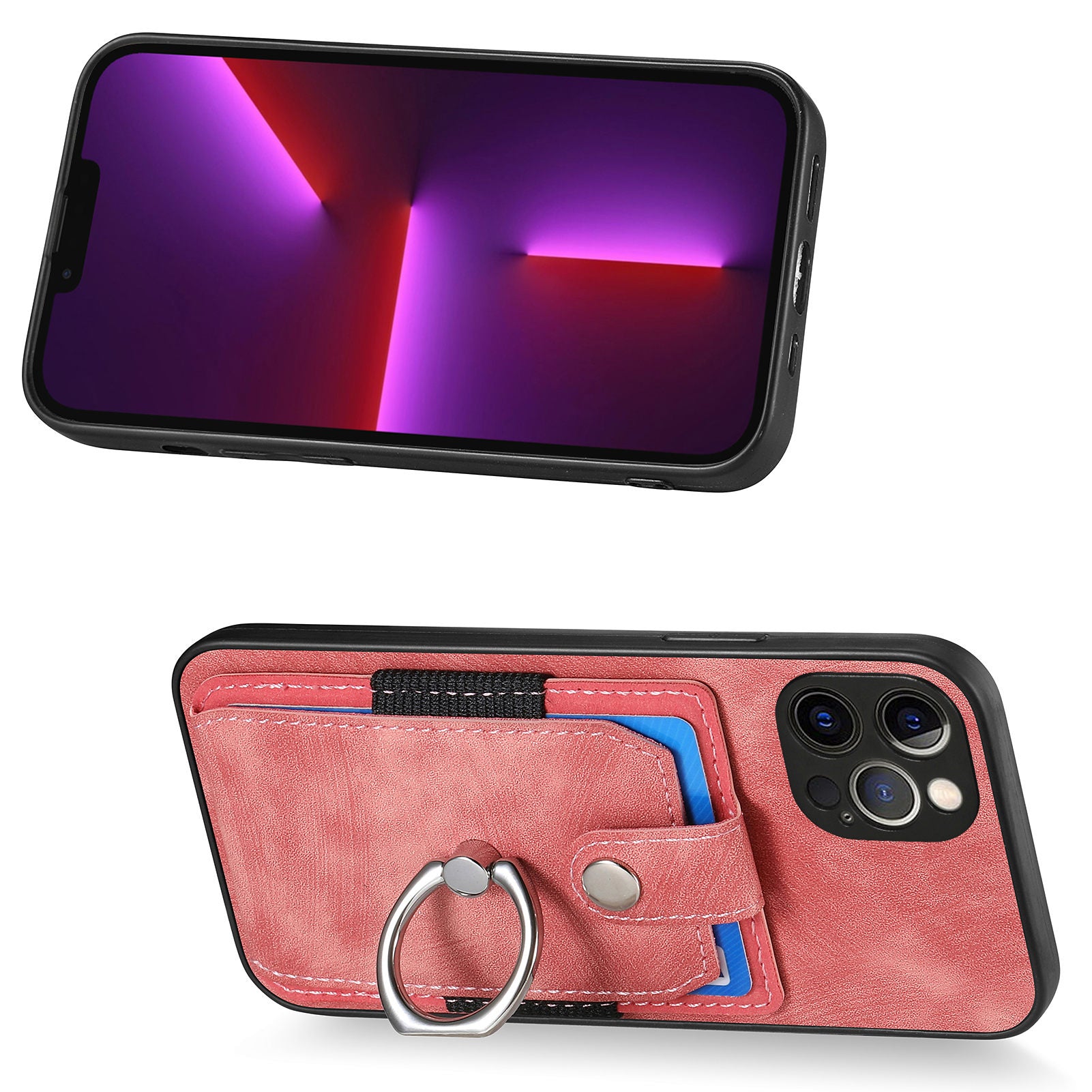 D2 For iPhone 13 Pro Max Anti-Scratch Phone Case Card Holder Ring Kickstand Phone Shell Cover