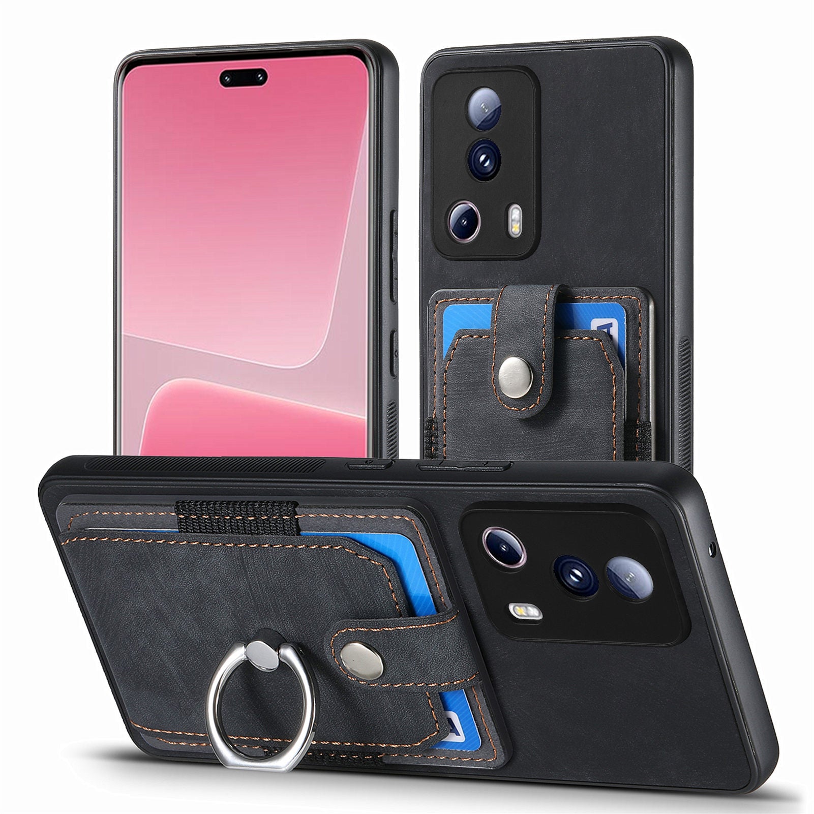 D2 Phone Case for Xiaomi 13 Lite / Civi 2 5G TPU+PU Leather Cover with Ring Kickstand