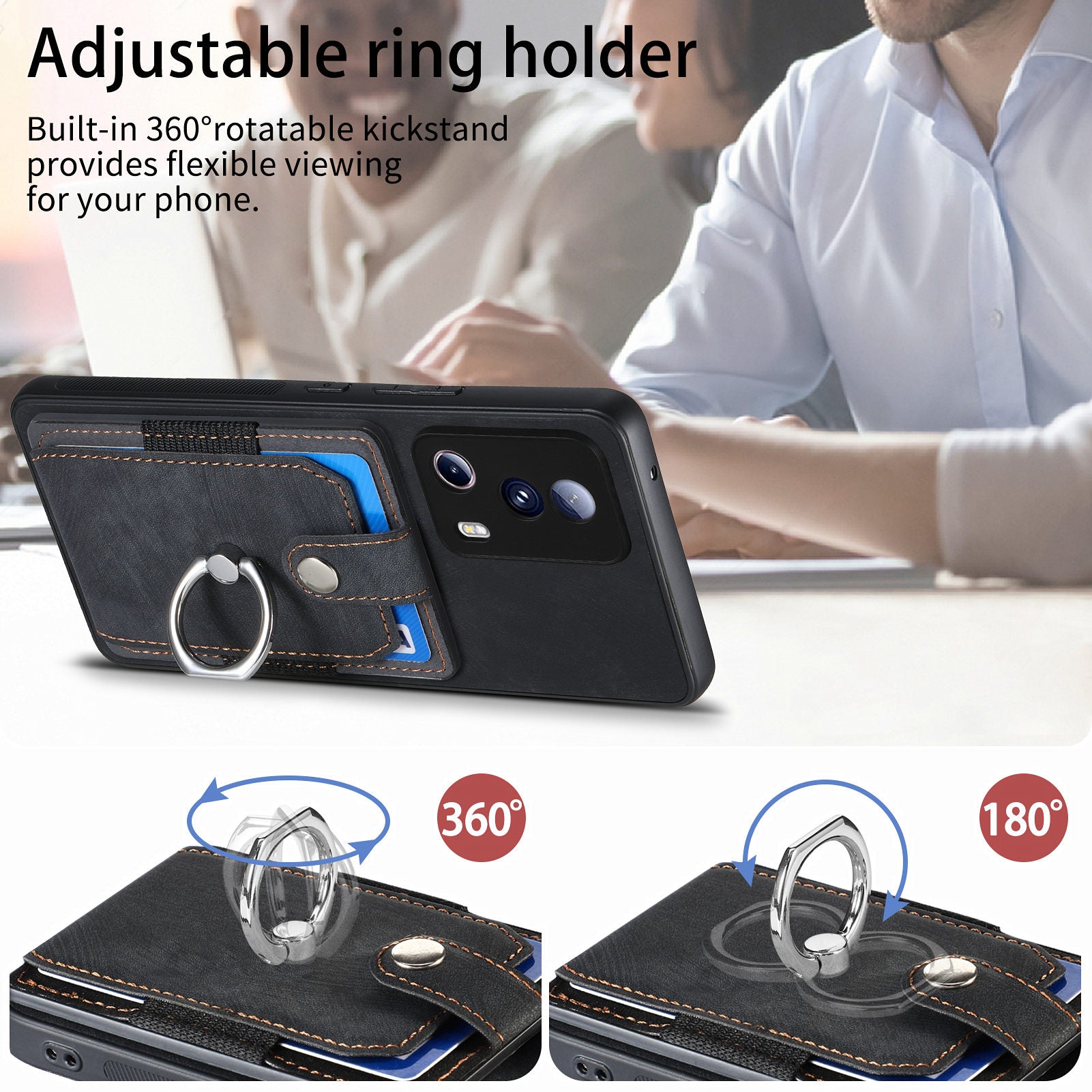 D2 Phone Case for Xiaomi 13 Lite / Civi 2 5G TPU+PU Leather Cover with Ring Kickstand