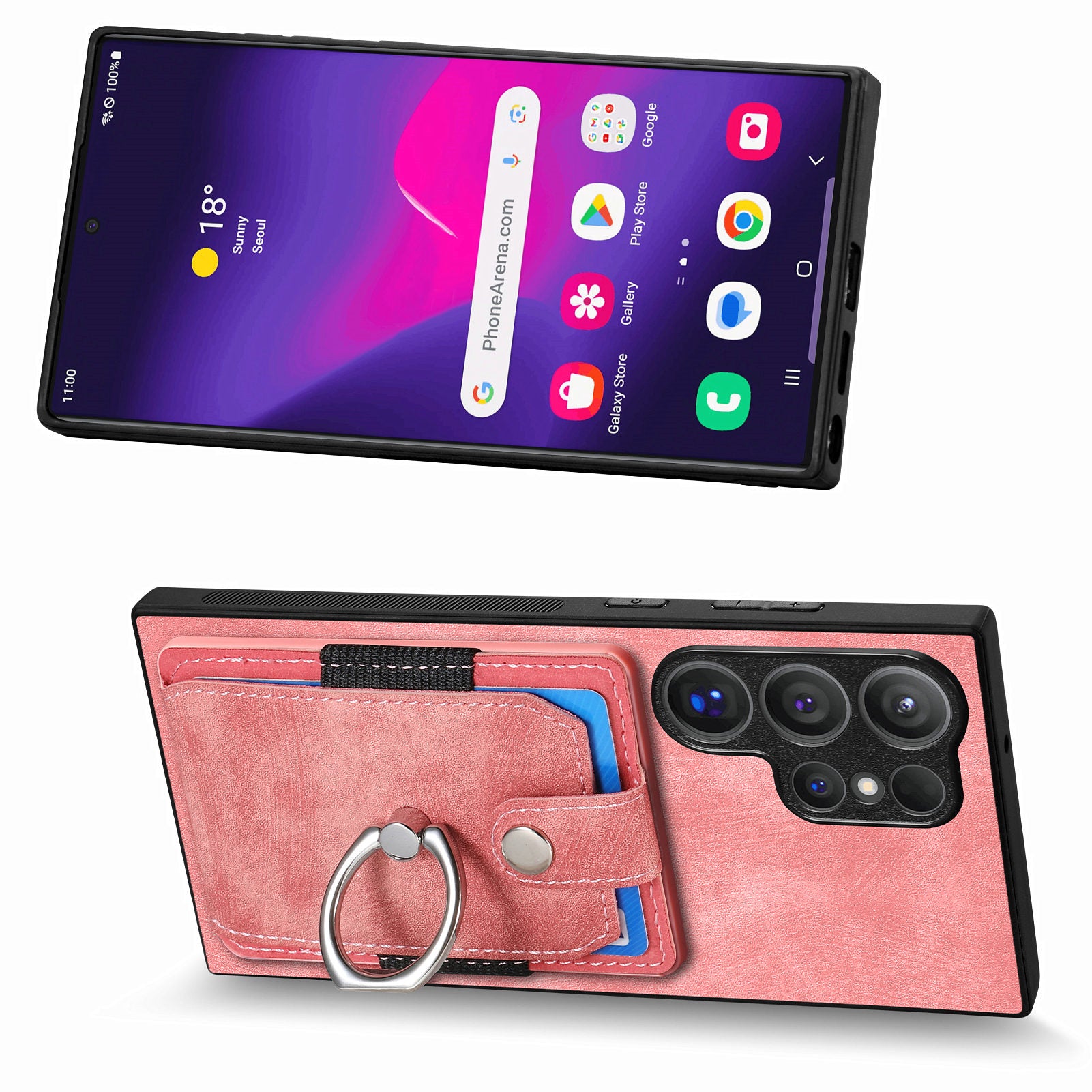 D2 For Samsung Galaxy S24 Ultra Phone Cover Slim-Fit Cell Phone Case with Card Holder, Ring Kickstand