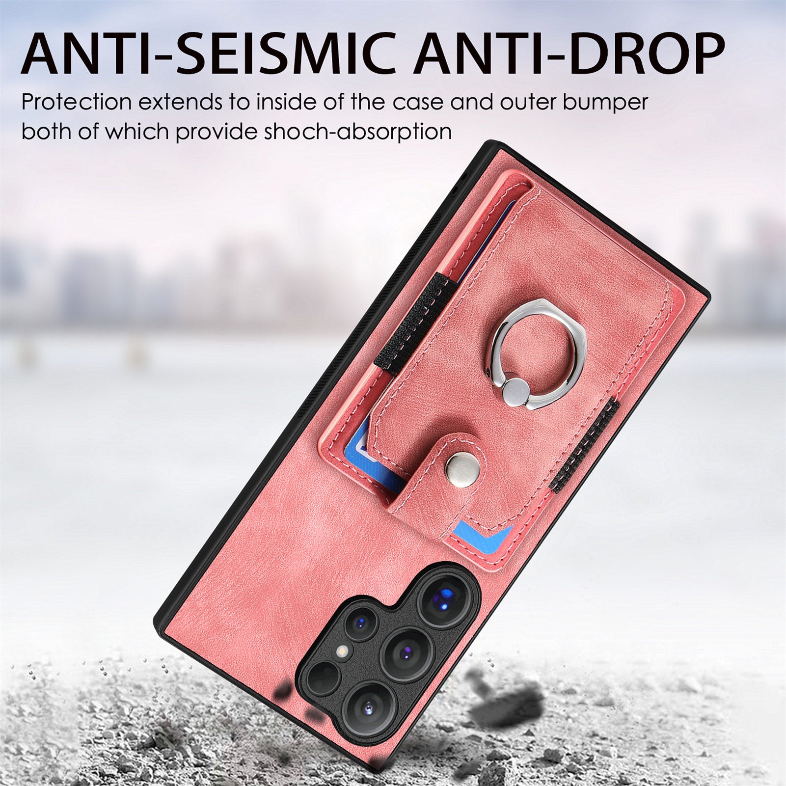 D2 For Samsung Galaxy S24 Ultra Phone Cover Slim-Fit Cell Phone Case with Card Holder, Ring Kickstand