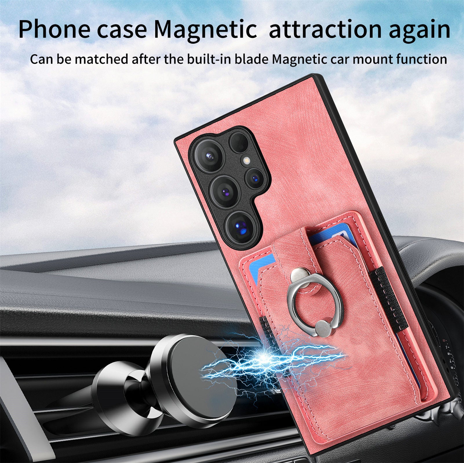 D2 For Samsung Galaxy S24 Ultra Phone Cover Slim-Fit Cell Phone Case with Card Holder, Ring Kickstand