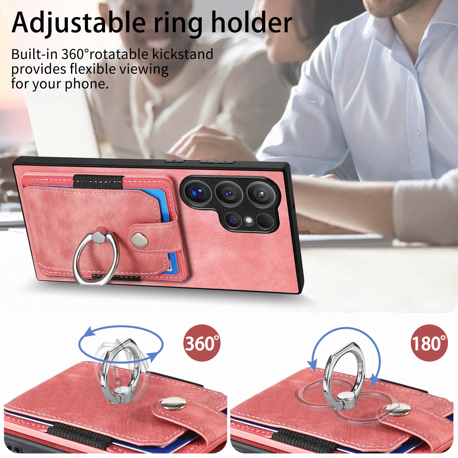 D2 For Samsung Galaxy S24 Ultra Phone Cover Slim-Fit Cell Phone Case with Card Holder, Ring Kickstand