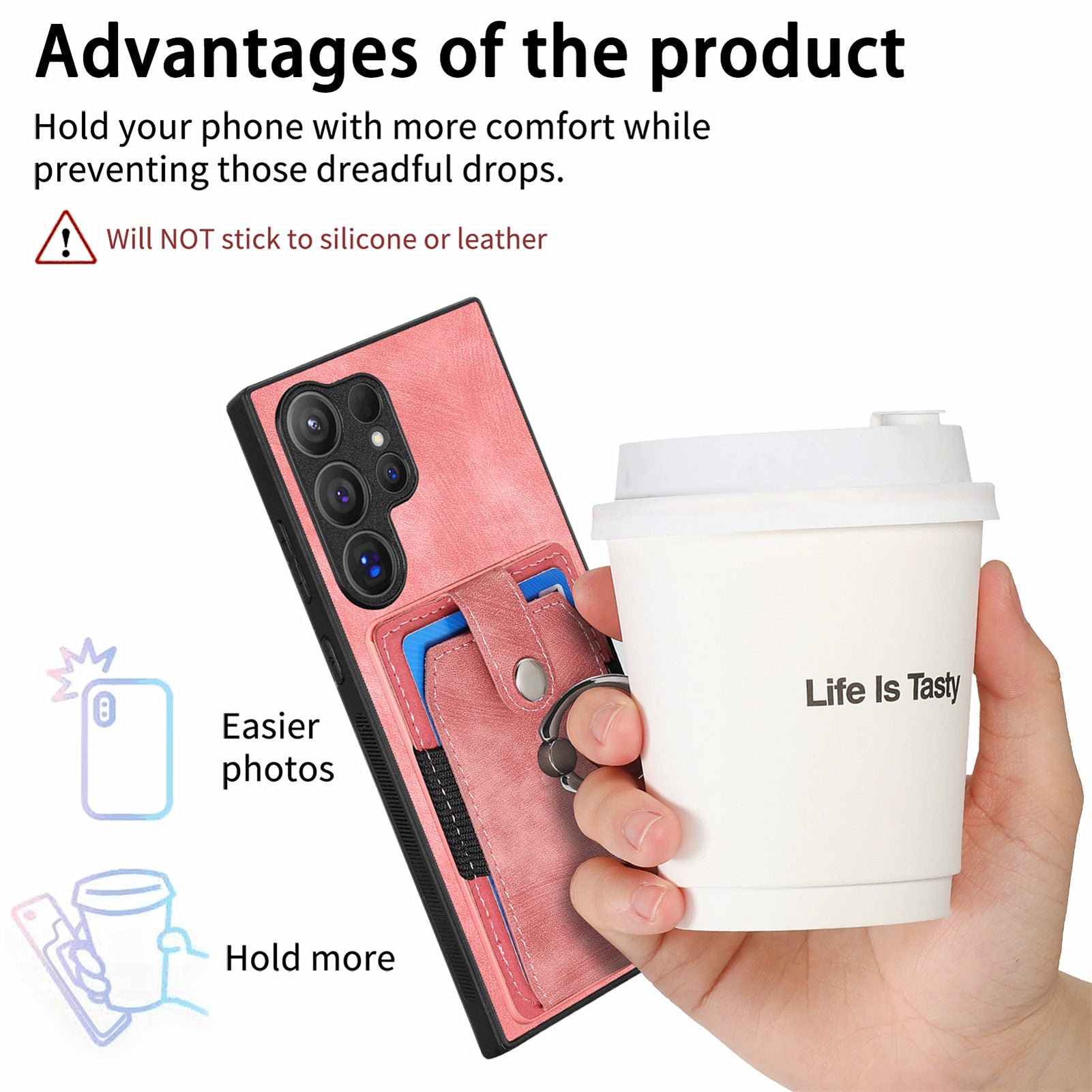 D2 For Samsung Galaxy S24 Ultra Phone Cover Slim-Fit Cell Phone Case with Card Holder, Ring Kickstand