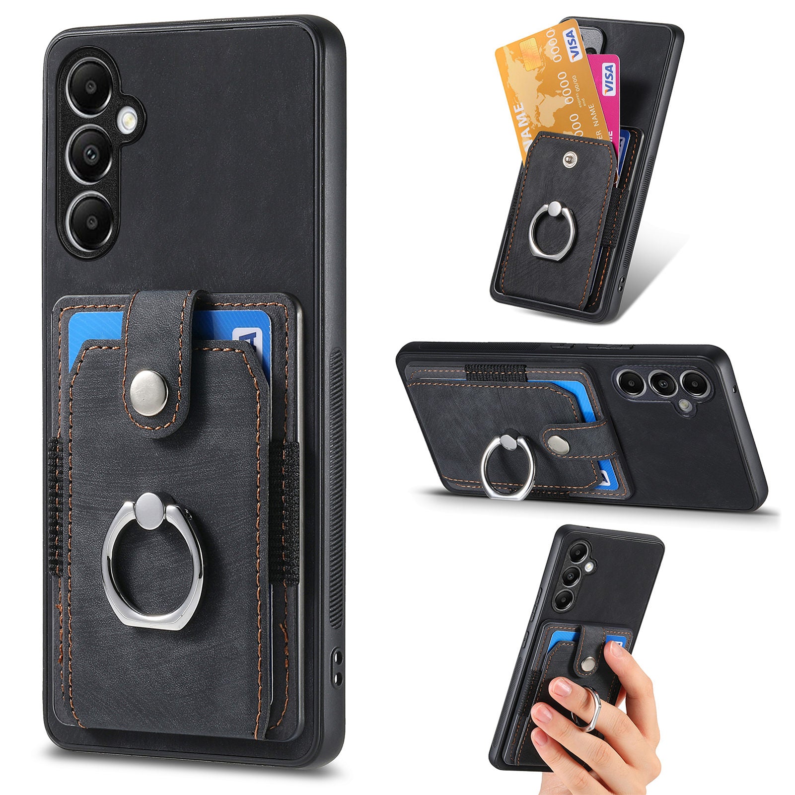 D2 For Samsung Galaxy A34 5G Cell Phone Case Card Holder Ring Kickstand Protection Cover