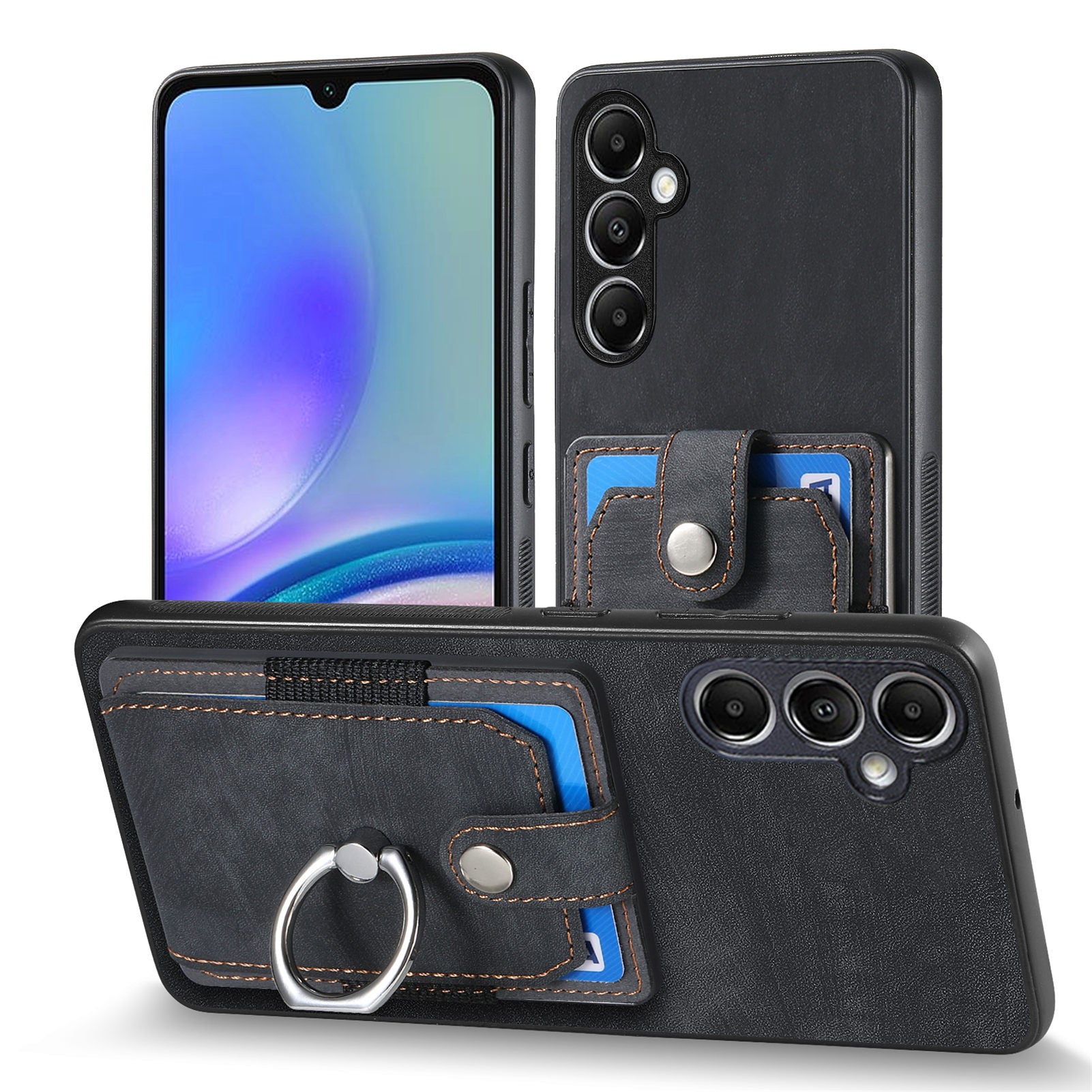 D2 For Samsung Galaxy A34 5G Cell Phone Case Card Holder Ring Kickstand Protection Cover