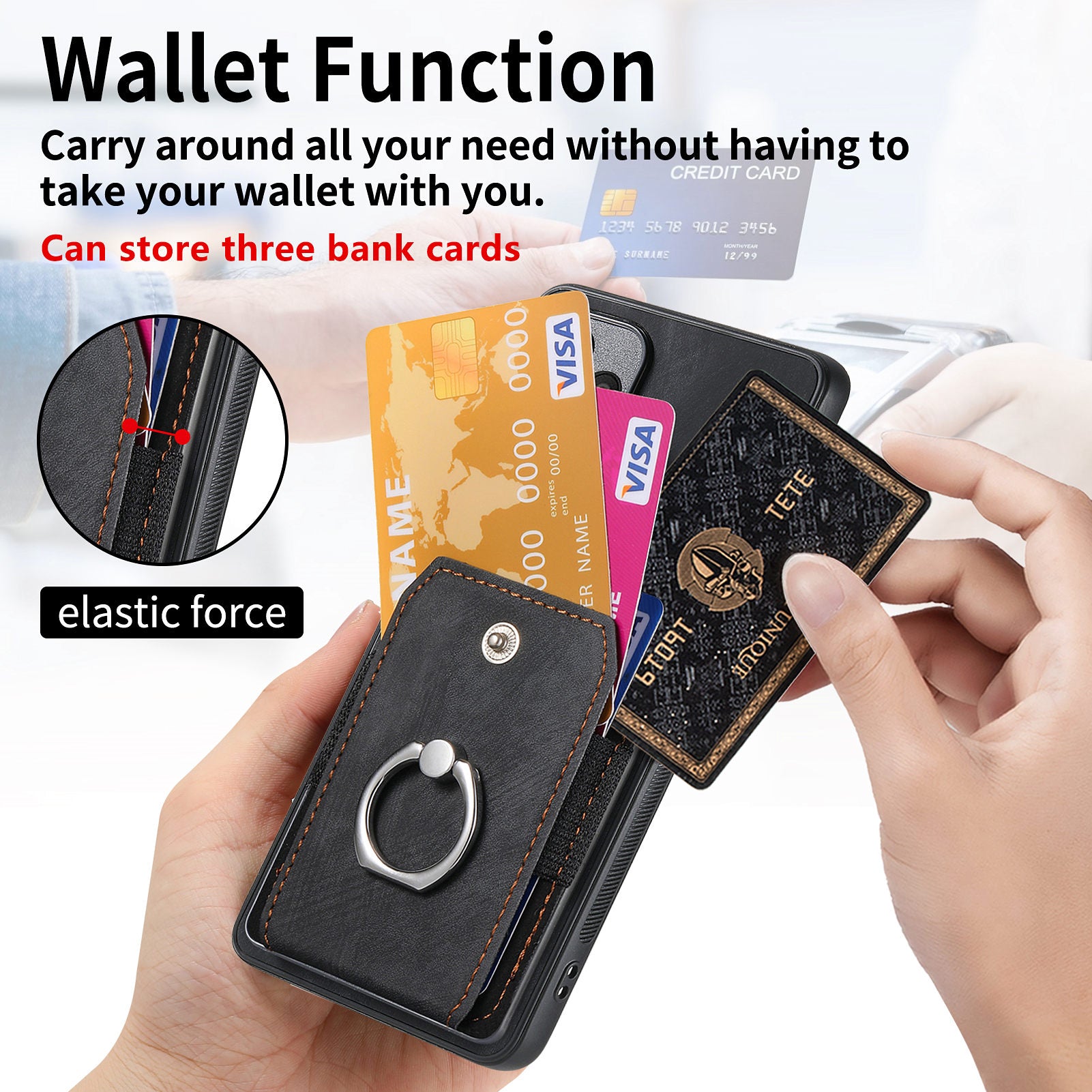 D2 For Samsung Galaxy A34 5G Cell Phone Case Card Holder Ring Kickstand Protection Cover