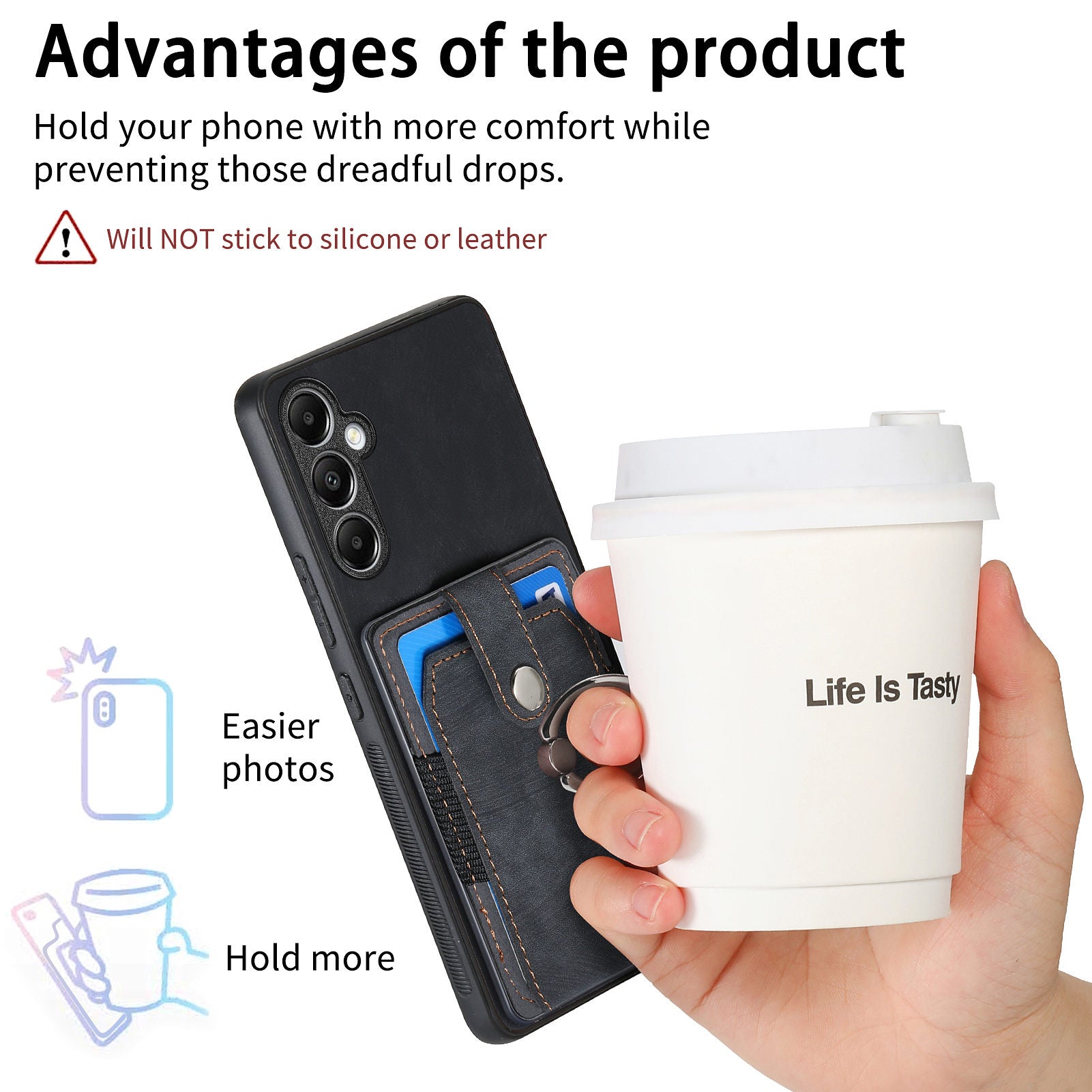 D2 For Samsung Galaxy A34 5G Cell Phone Case Card Holder Ring Kickstand Protection Cover