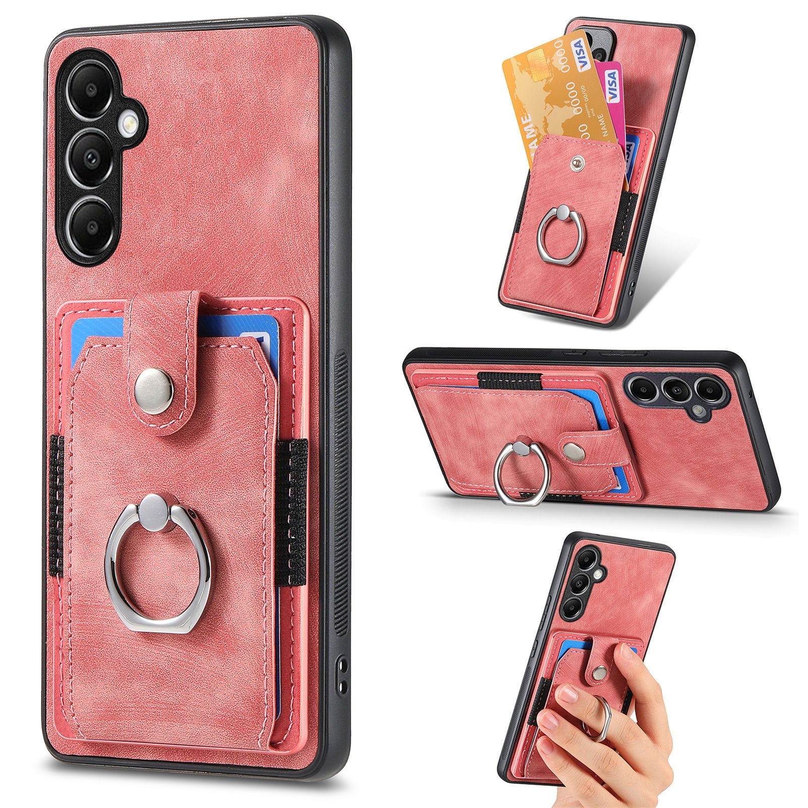 D2 For Samsung Galaxy A34 5G Cell Phone Case Card Holder Ring Kickstand Protection Cover