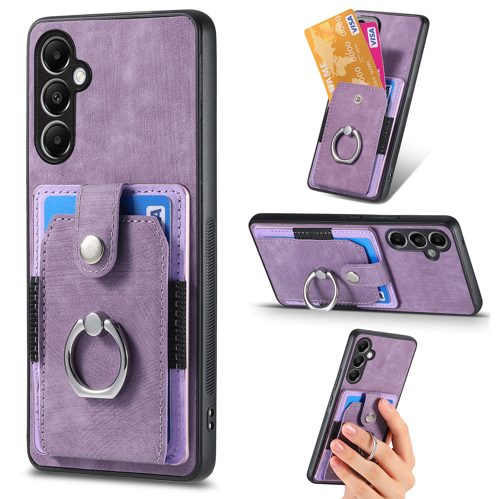 D2 For Samsung Galaxy A34 5G Cell Phone Case Card Holder Ring Kickstand Protection Cover