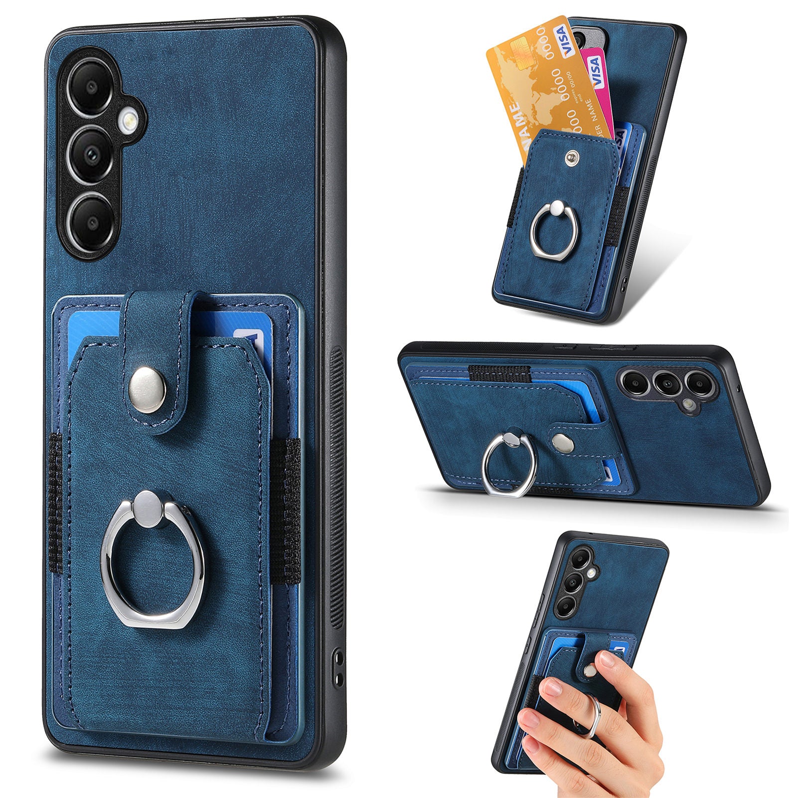 D2 For Samsung Galaxy A14 5G / A14 4G Case Rotation Ring Kickstand Phone Shell with Card Slot