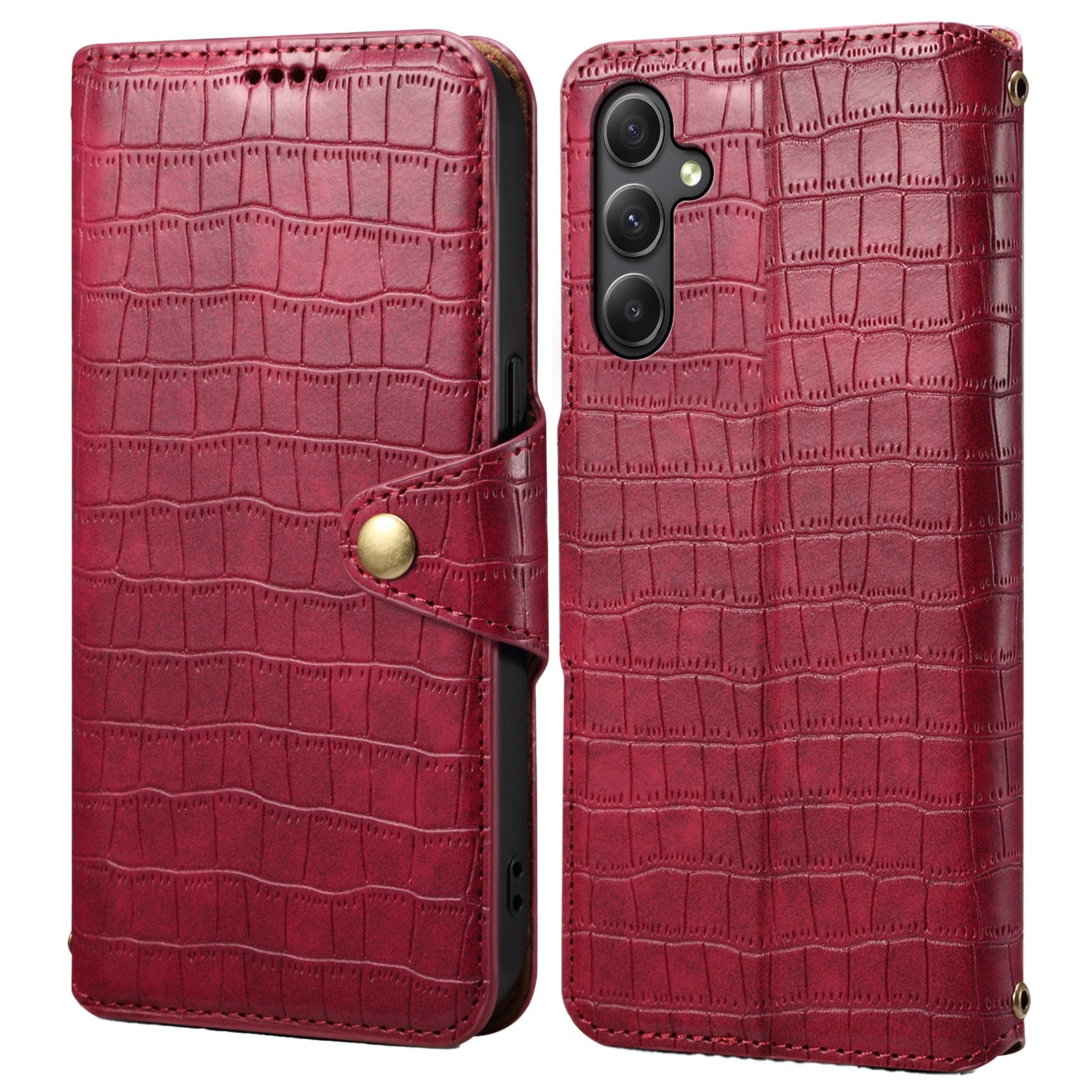 For Samsung Galaxy A24 4G (162.1 x 77.6 x 8.3mm) Wallet Case Leather Crocodile Texture Phone Cover