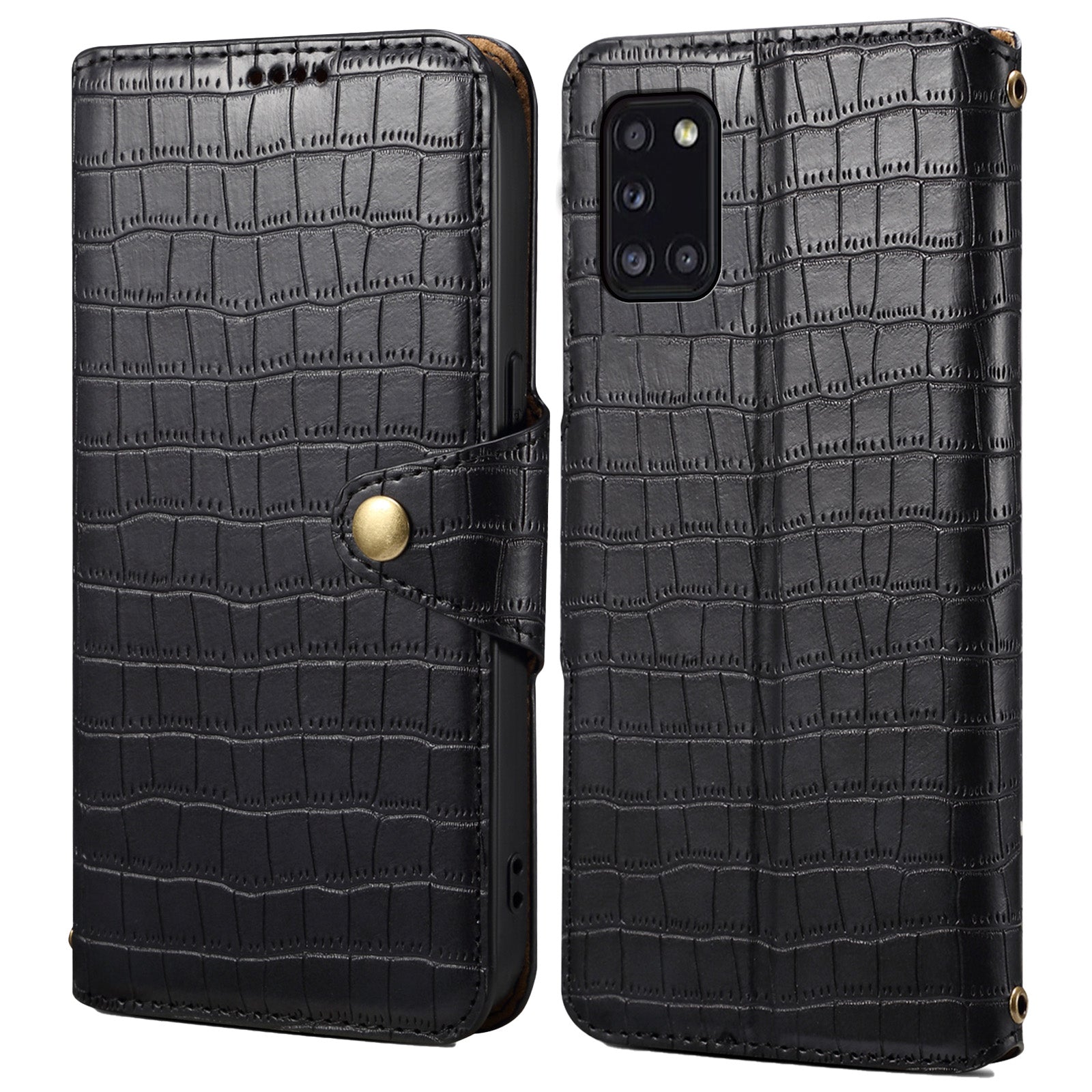 For Samsung Galaxy A31 Case PU Leather Wallet Stand Phone Cover Crocodile Texture