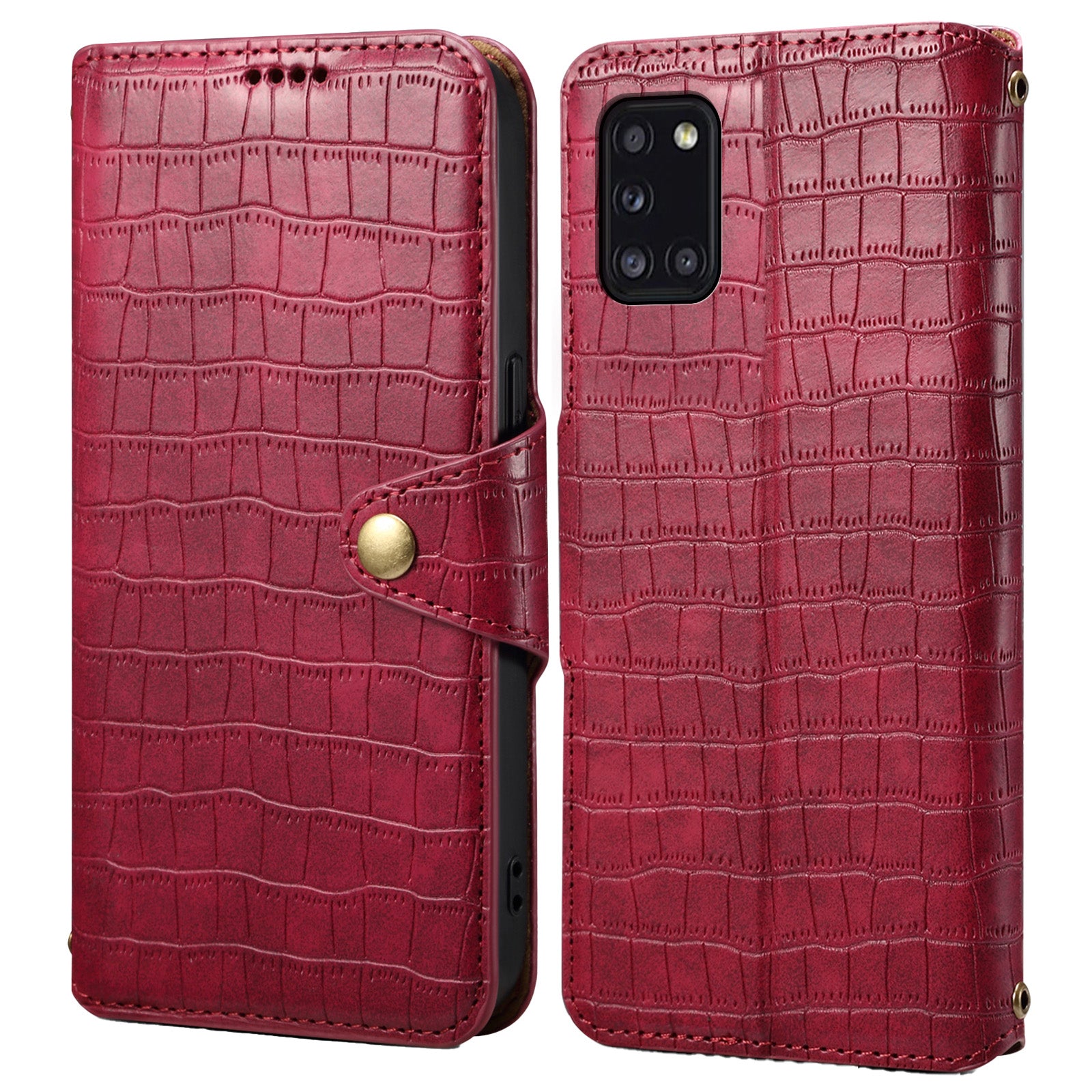 For Samsung Galaxy A31 Case PU Leather Wallet Stand Phone Cover Crocodile Texture