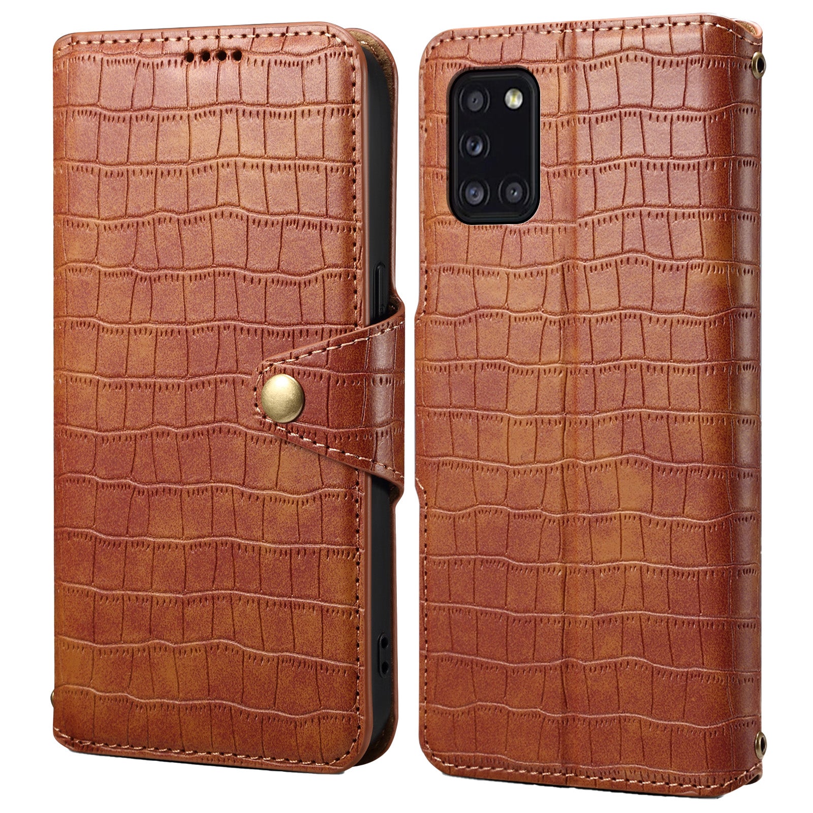 For Samsung Galaxy A31 Case PU Leather Wallet Stand Phone Cover Crocodile Texture