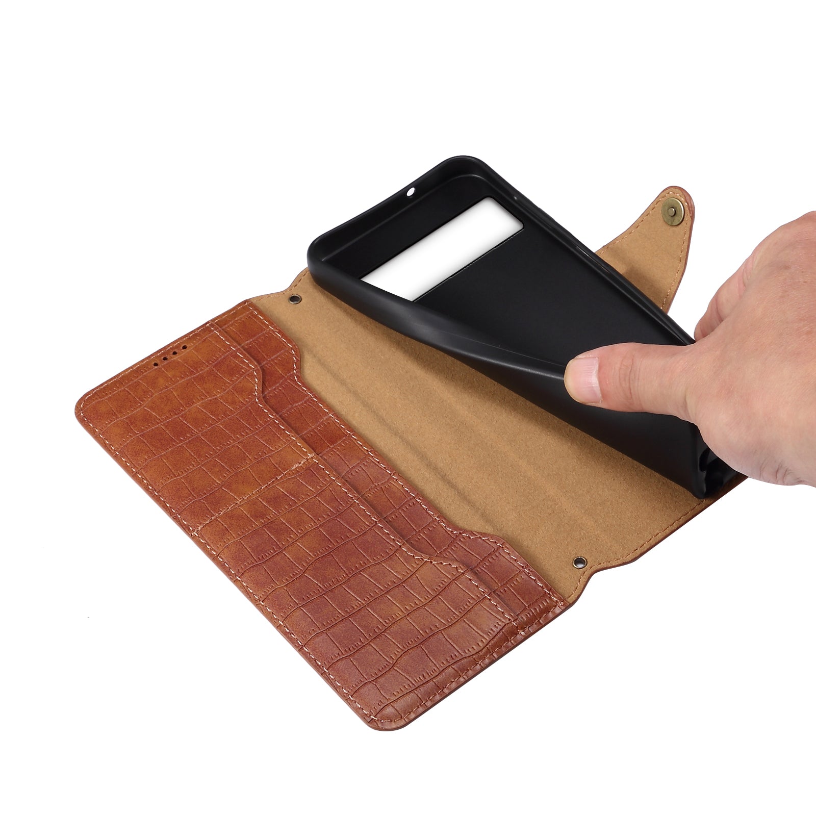 For Google Pixel 8a Phone Cover Crocodile Texture Wallet Case with Folding Stand