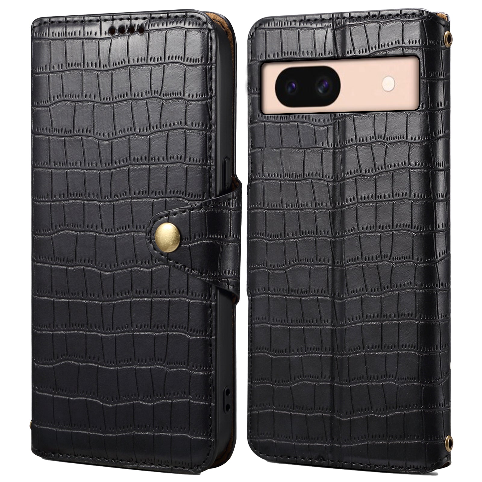 For Google Pixel 8a Phone Cover Crocodile Texture Wallet Case with Folding Stand