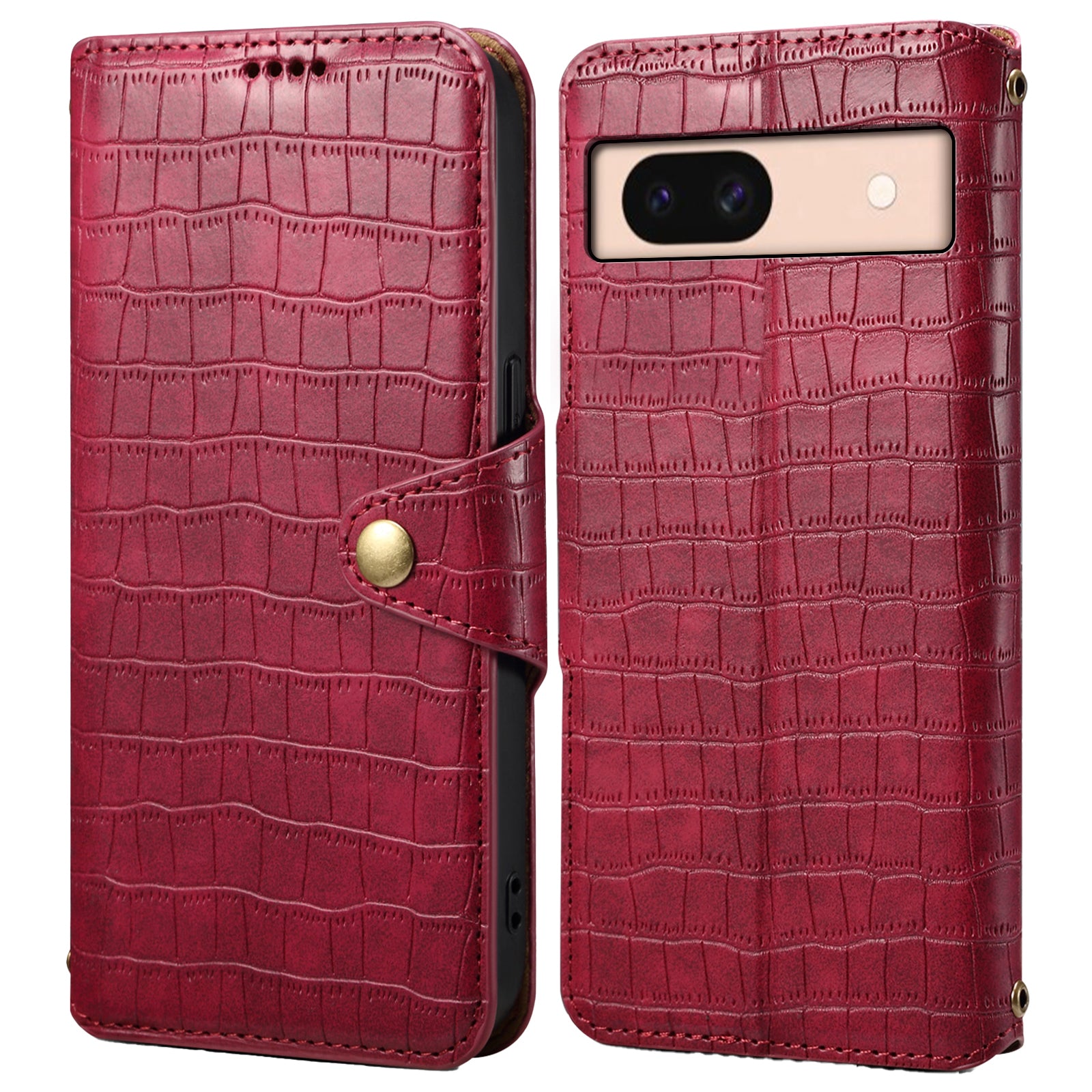 For Google Pixel 8a Phone Cover Crocodile Texture Wallet Case with Folding Stand