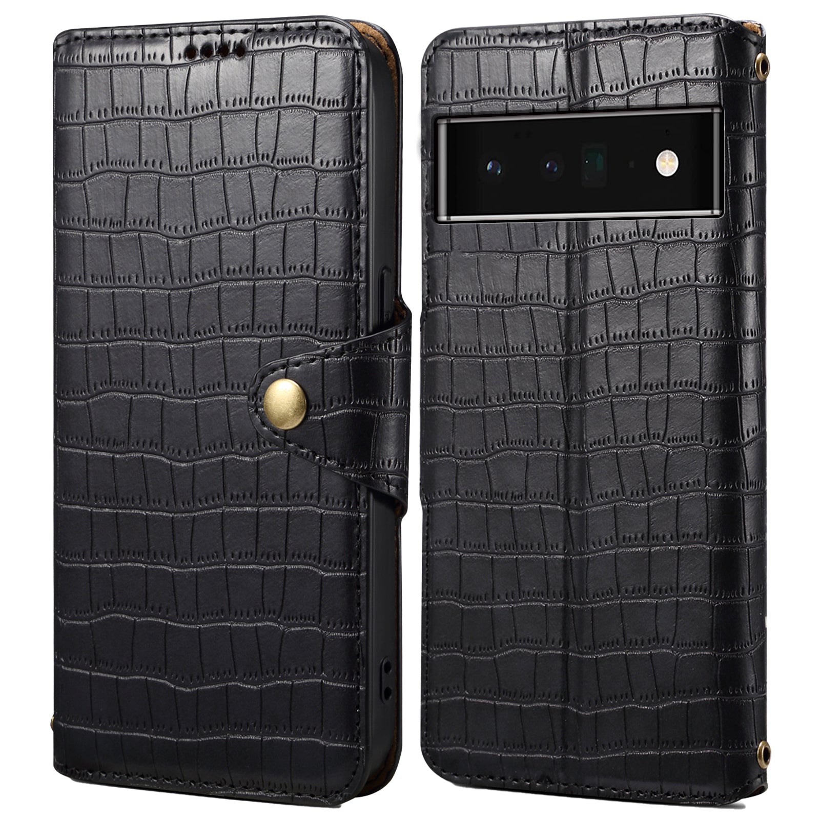 For Google Pixel 6 Pro 5G Case Crocodile Texture Stand Phone Wallet Cover