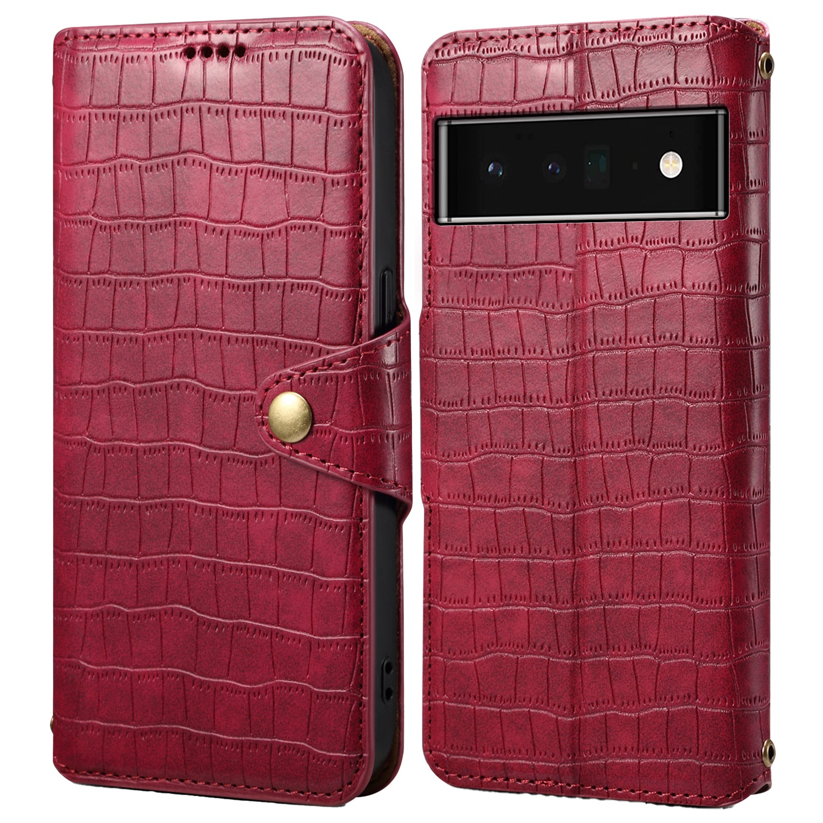 For Google Pixel 6 Pro 5G Case Crocodile Texture Stand Phone Wallet Cover