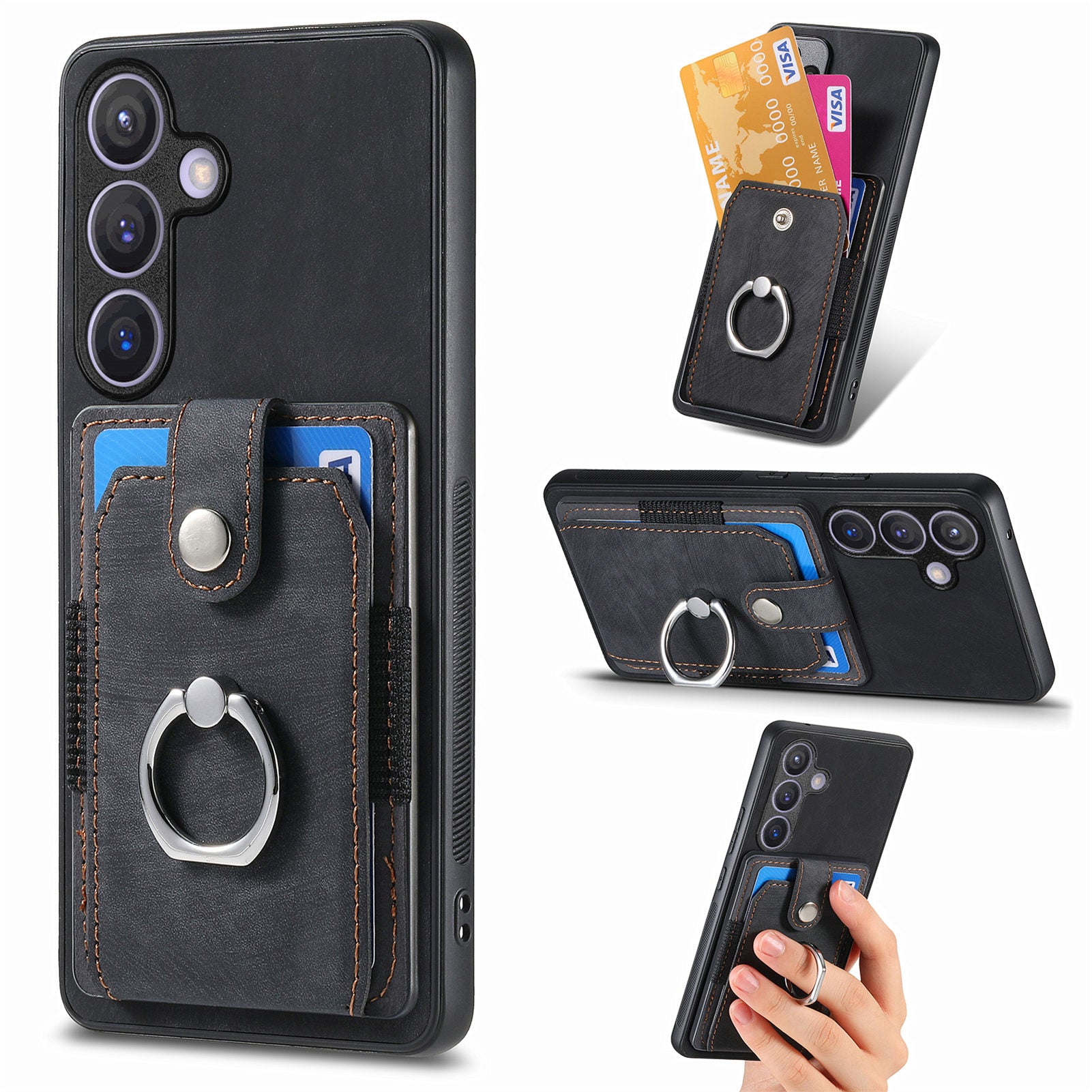 D2 For Samsung Galaxy S24+ Dustproof Phone Case Card Holder Ring Kickstand Protection Cover