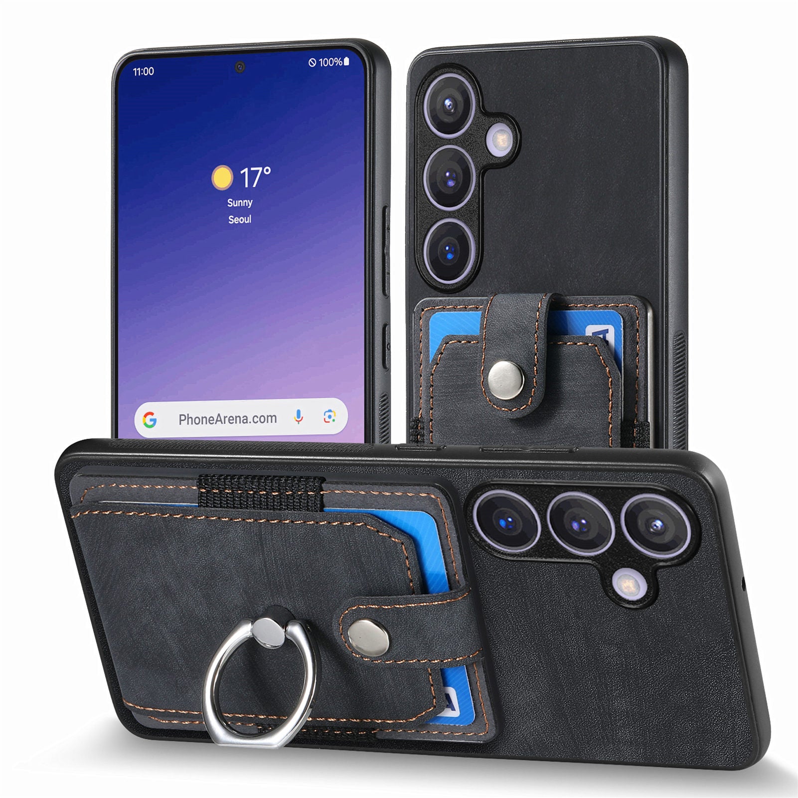 D2 For Samsung Galaxy S24+ Dustproof Phone Case Card Holder Ring Kickstand Protection Cover