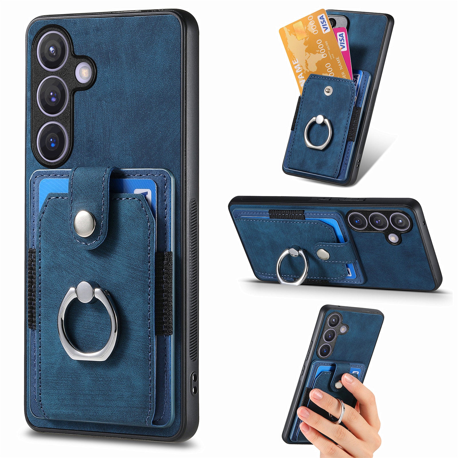 D2 For Samsung Galaxy S24+ Dustproof Phone Case Card Holder Ring Kickstand Protection Cover