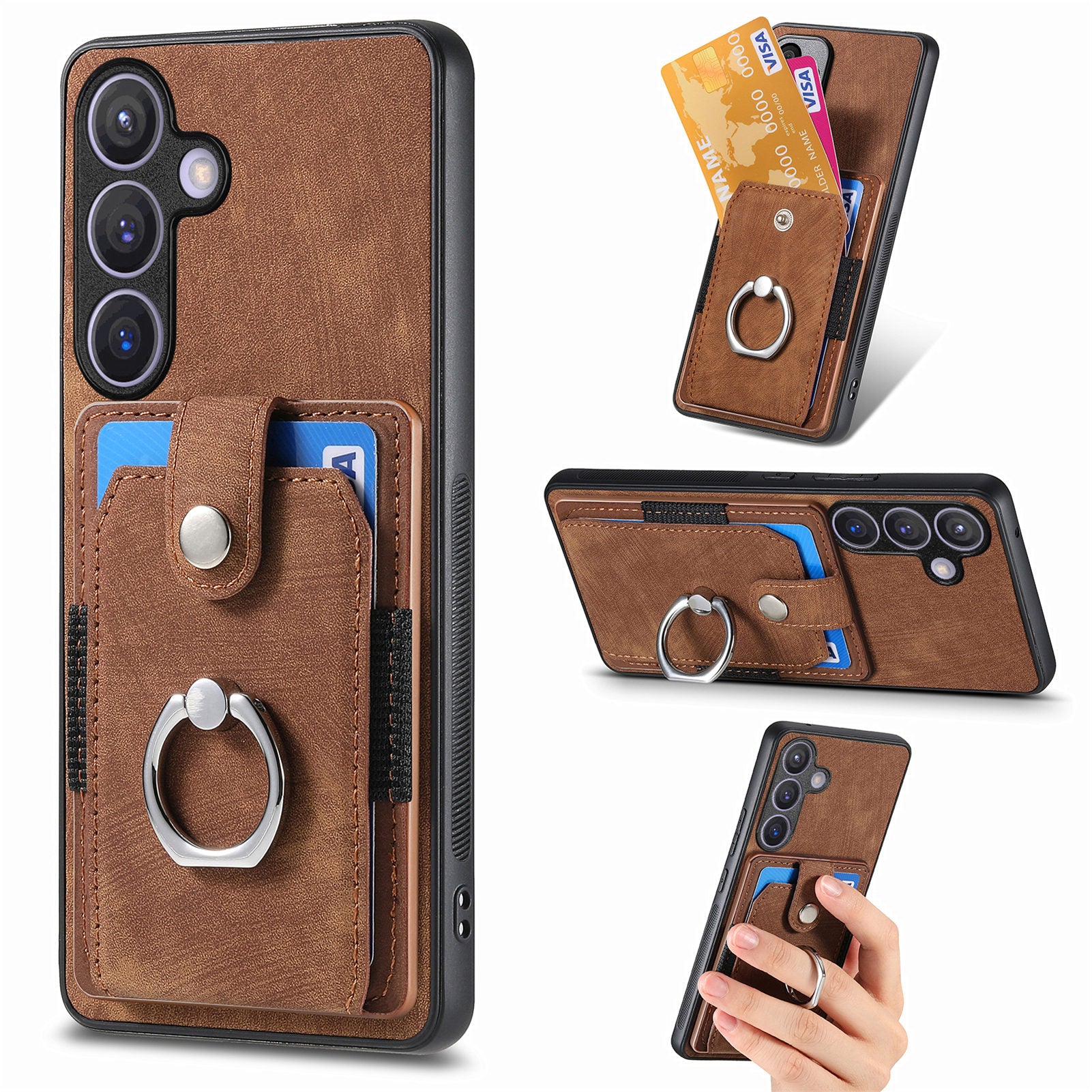 D2 For Samsung Galaxy S24+ Dustproof Phone Case Card Holder Ring Kickstand Protection Cover