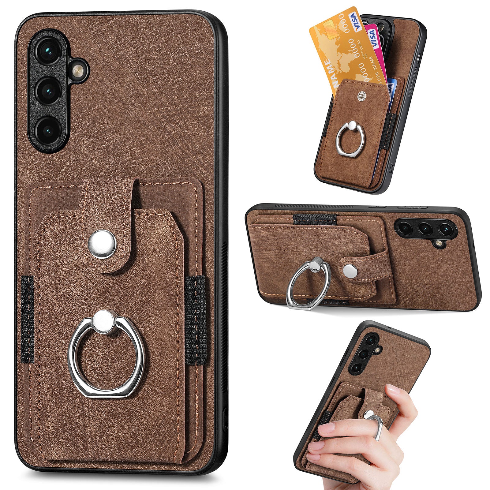 D2 For Samsung Galaxy A35 5G Case Vintage PU Leather+TPU Phone Cover with Ring Kickstand