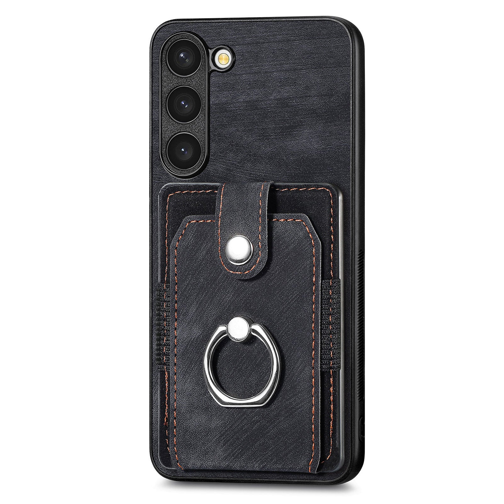 D2 For Samsung Galaxy S23 Case Ring Kickstand Leather+TPU Phone Cover with Card Holder