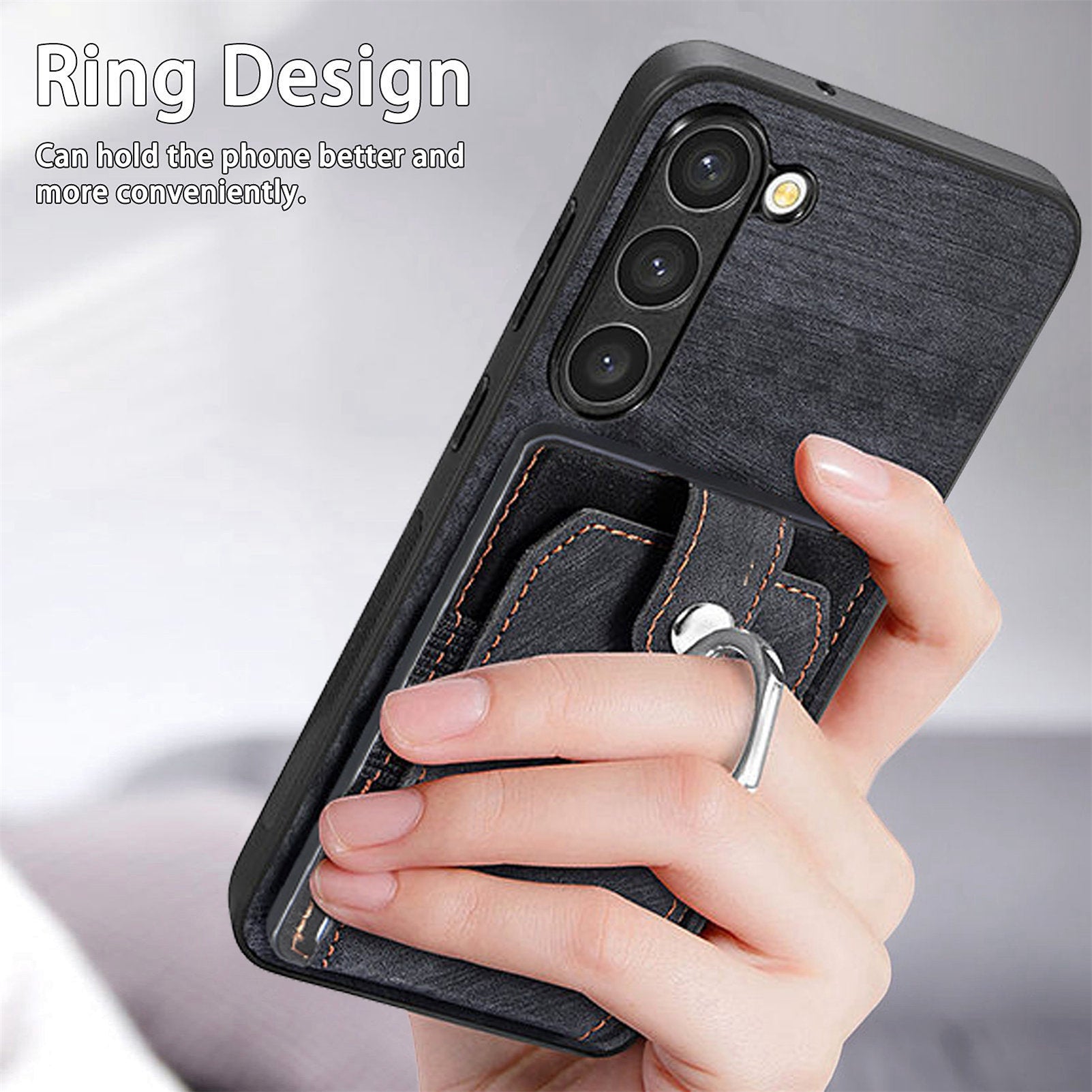 D2 For Samsung Galaxy S23 Case Ring Kickstand Leather+TPU Phone Cover with Card Holder