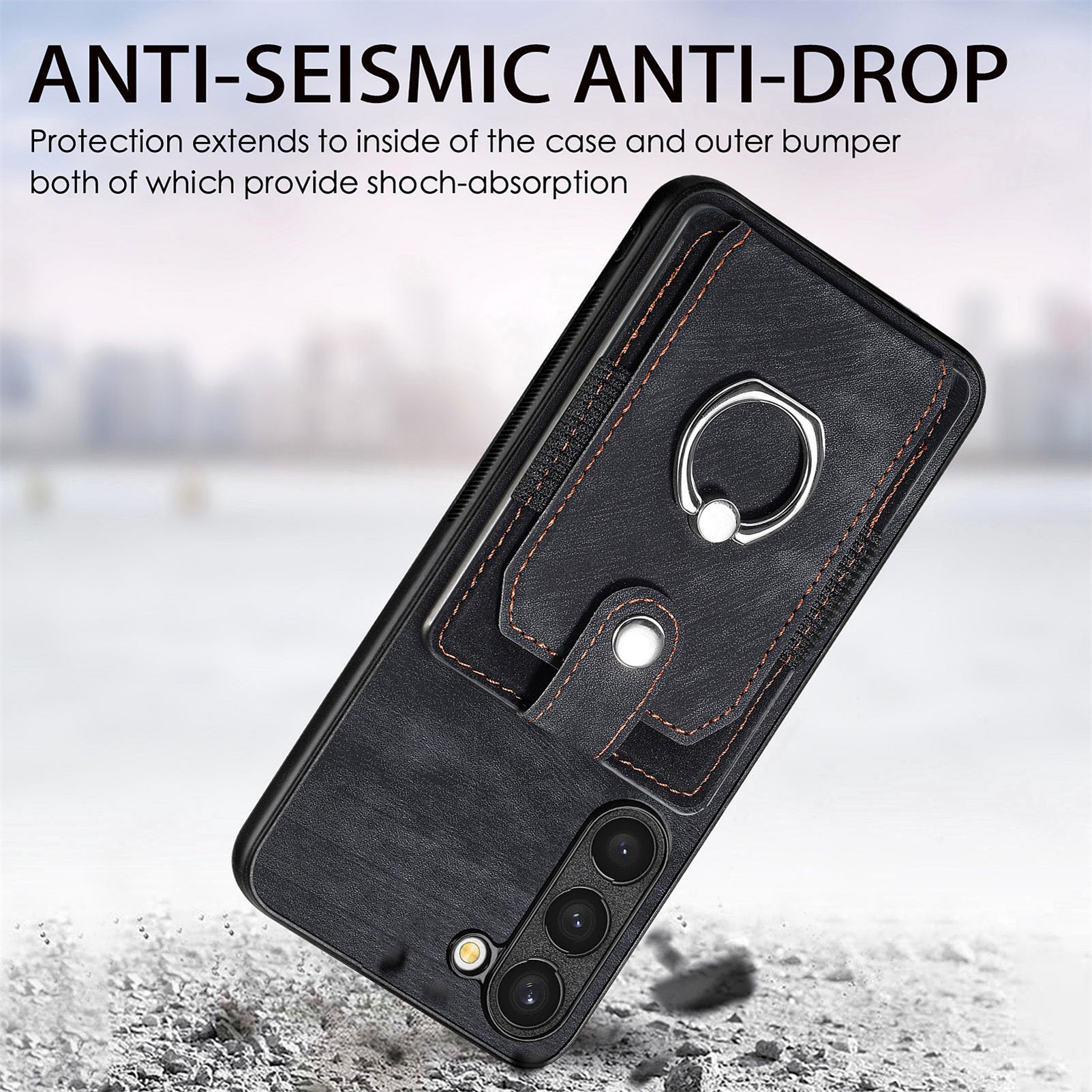 D2 For Samsung Galaxy S23 Case Ring Kickstand Leather+TPU Phone Cover with Card Holder