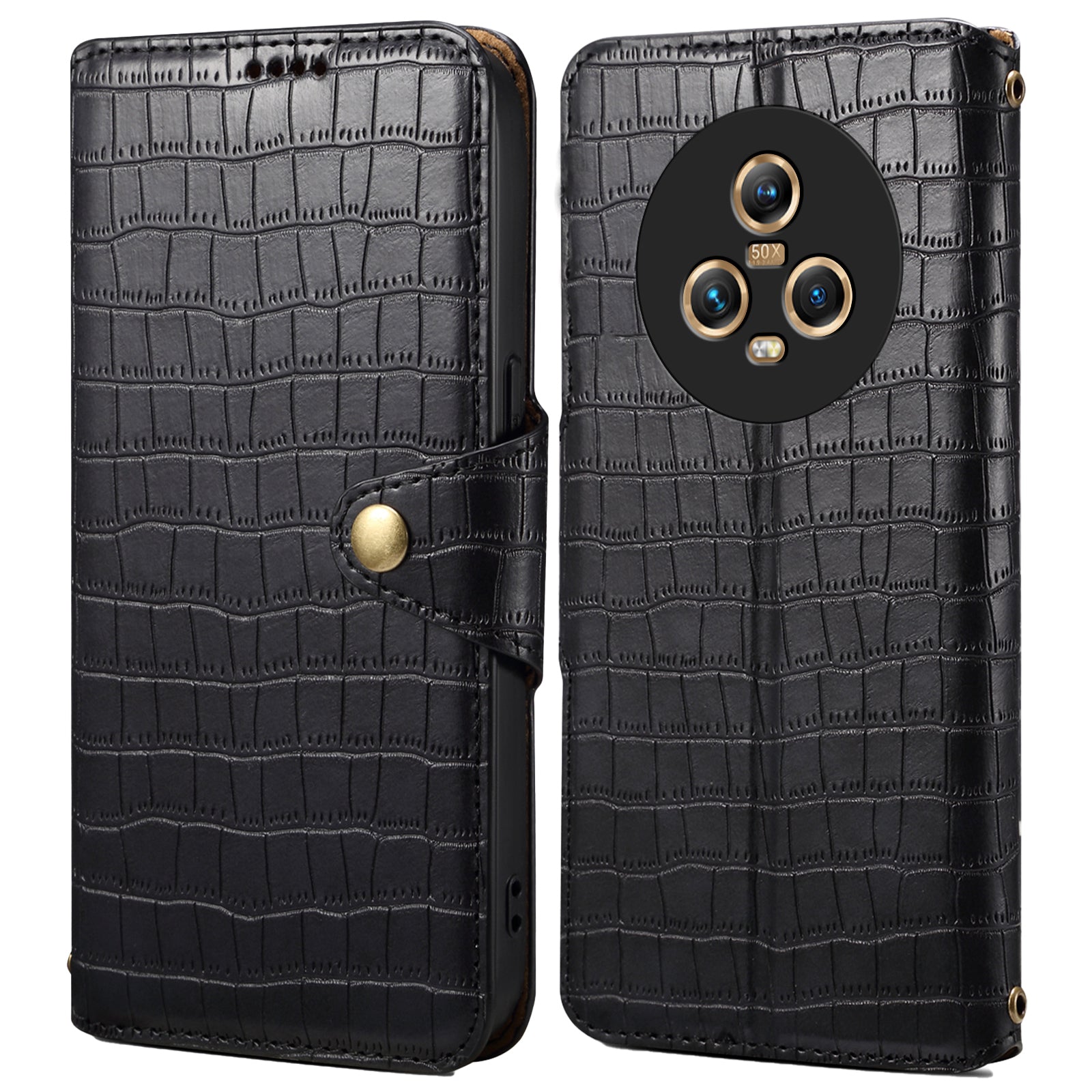 For Honor Magic5 Wallet Case Crocodile Texture Protective Leather Phone Cover