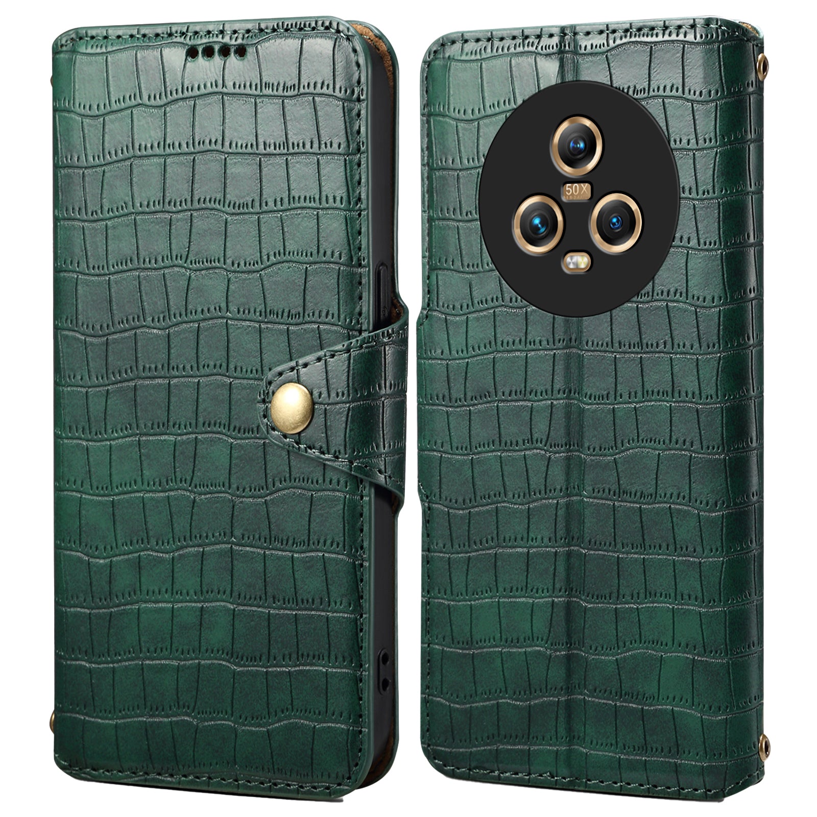 For Honor Magic5 Wallet Case Crocodile Texture Protective Leather Phone Cover