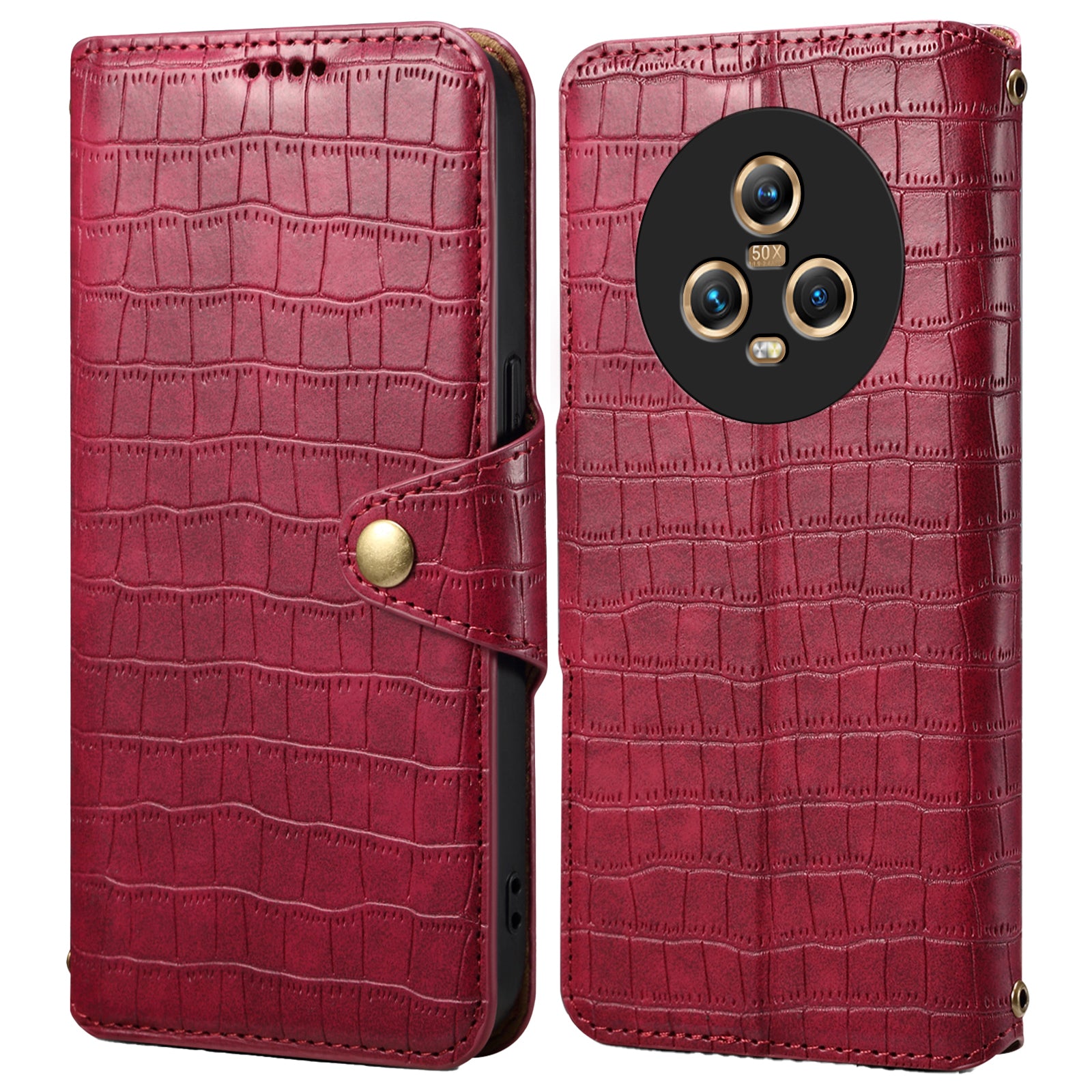 For Honor Magic5 Wallet Case Crocodile Texture Protective Leather Phone Cover