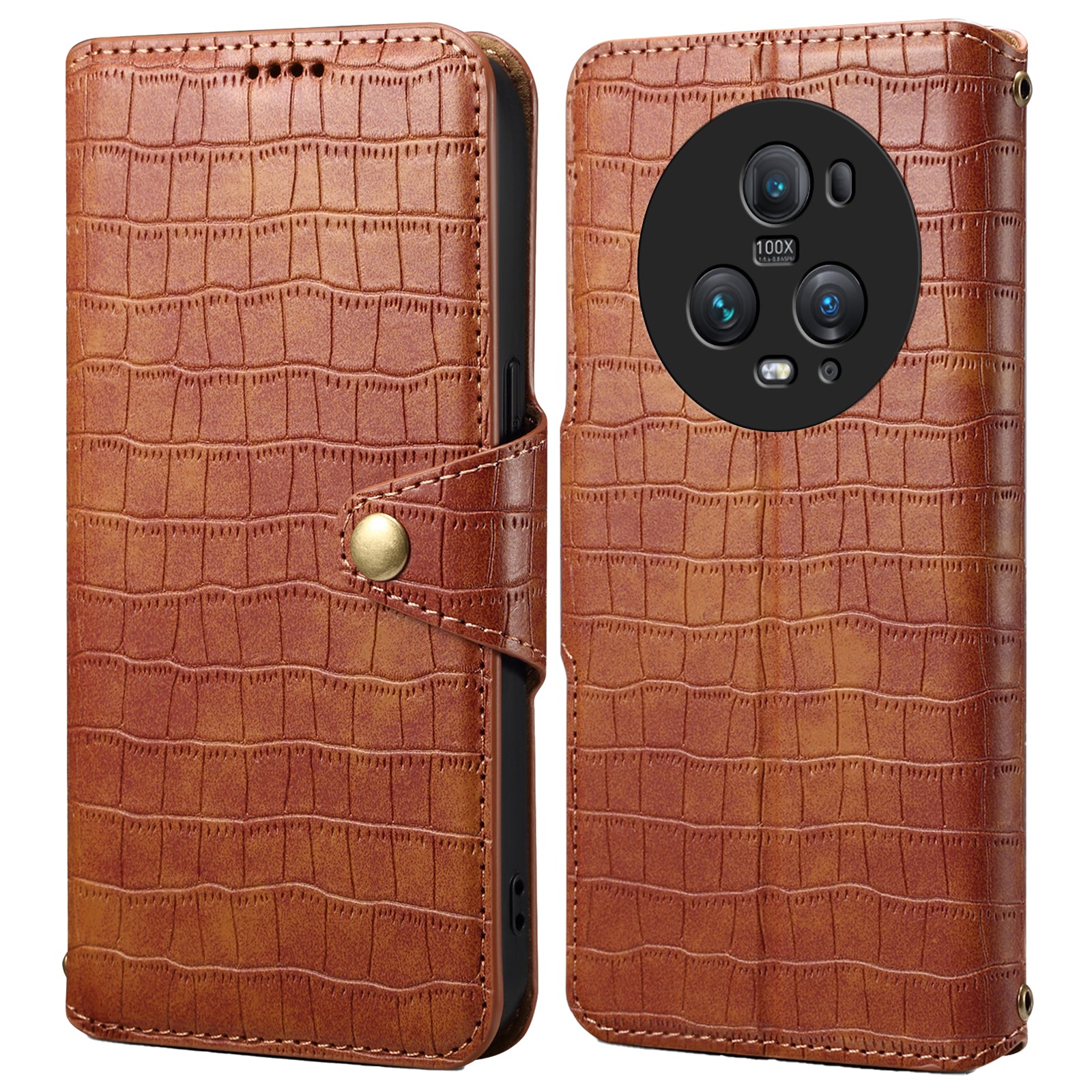 For Honor Magic5 Pro Leather Case Crocodile Texture Stand Cell Phone Cover