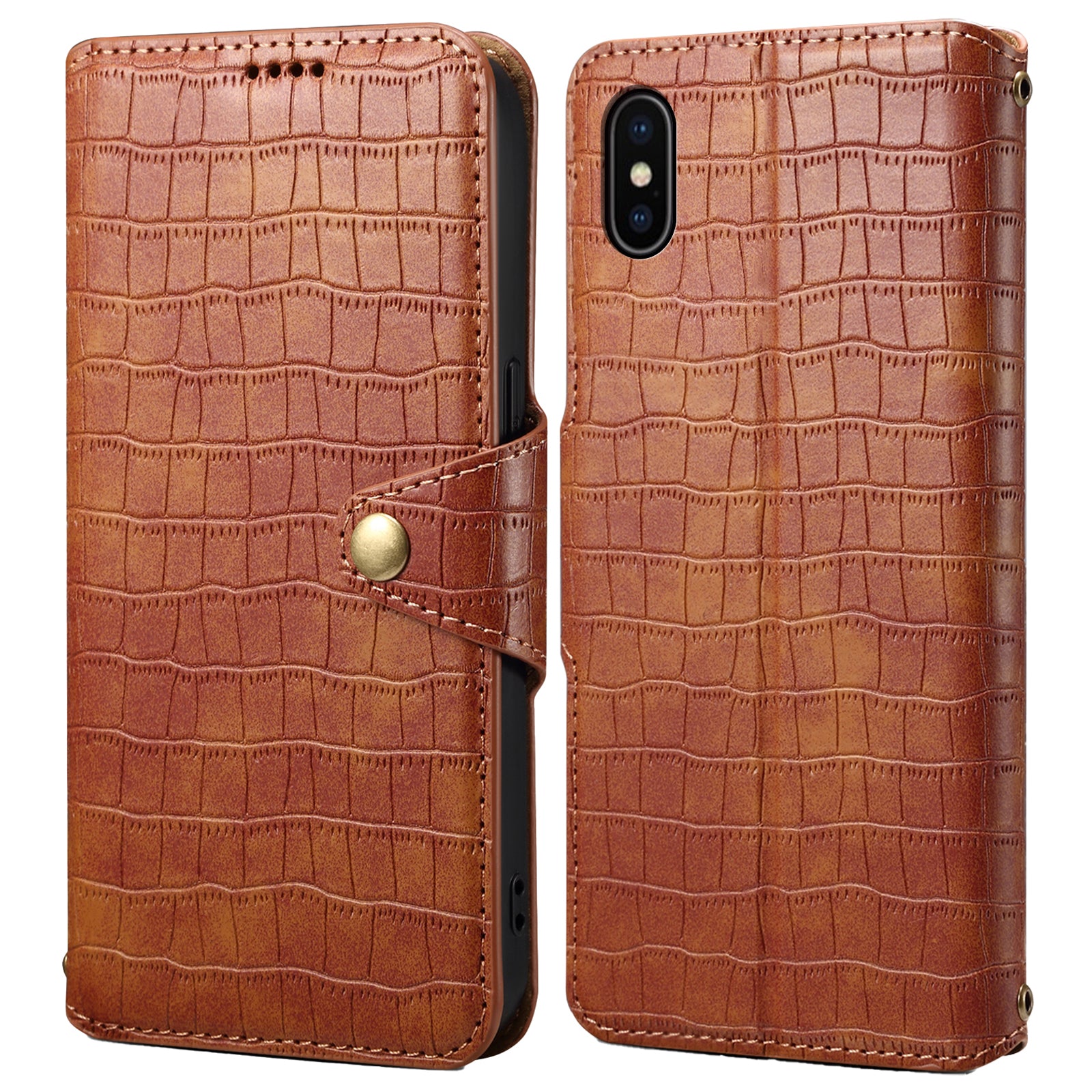 For iPhone X / XS Wallet Phone Cover Anti-Scratch PU Leather Case Stand Crocodile Texture Shell