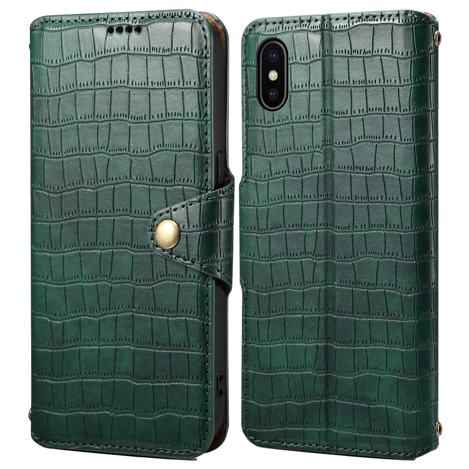 For iPhone X / XS Wallet Phone Cover Anti-Scratch PU Leather Case Stand Crocodile Texture Shell