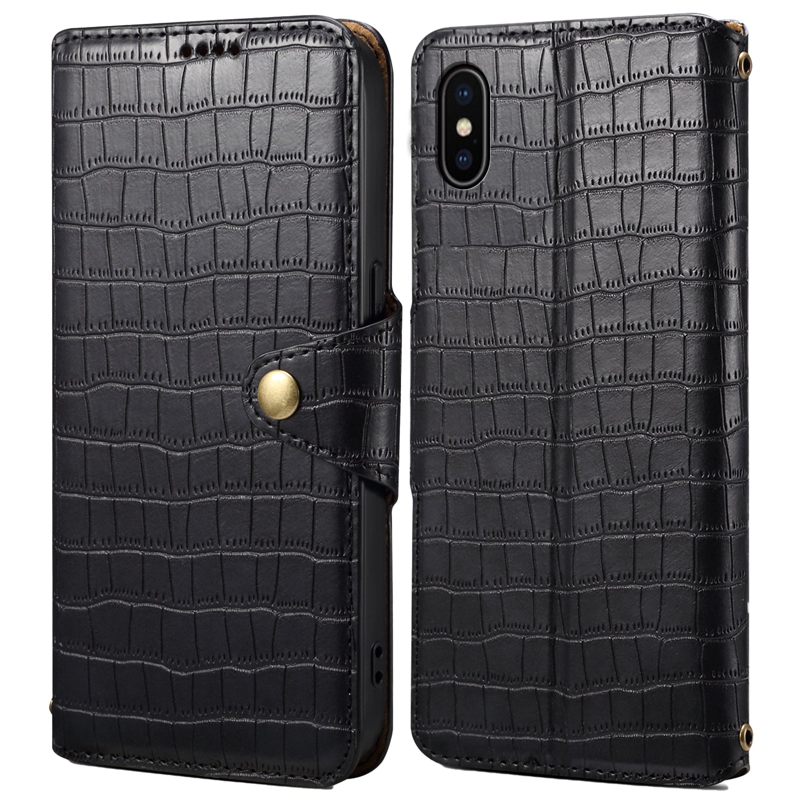 For iPhone X / XS Wallet Phone Cover Anti-Scratch PU Leather Case Stand Crocodile Texture Shell