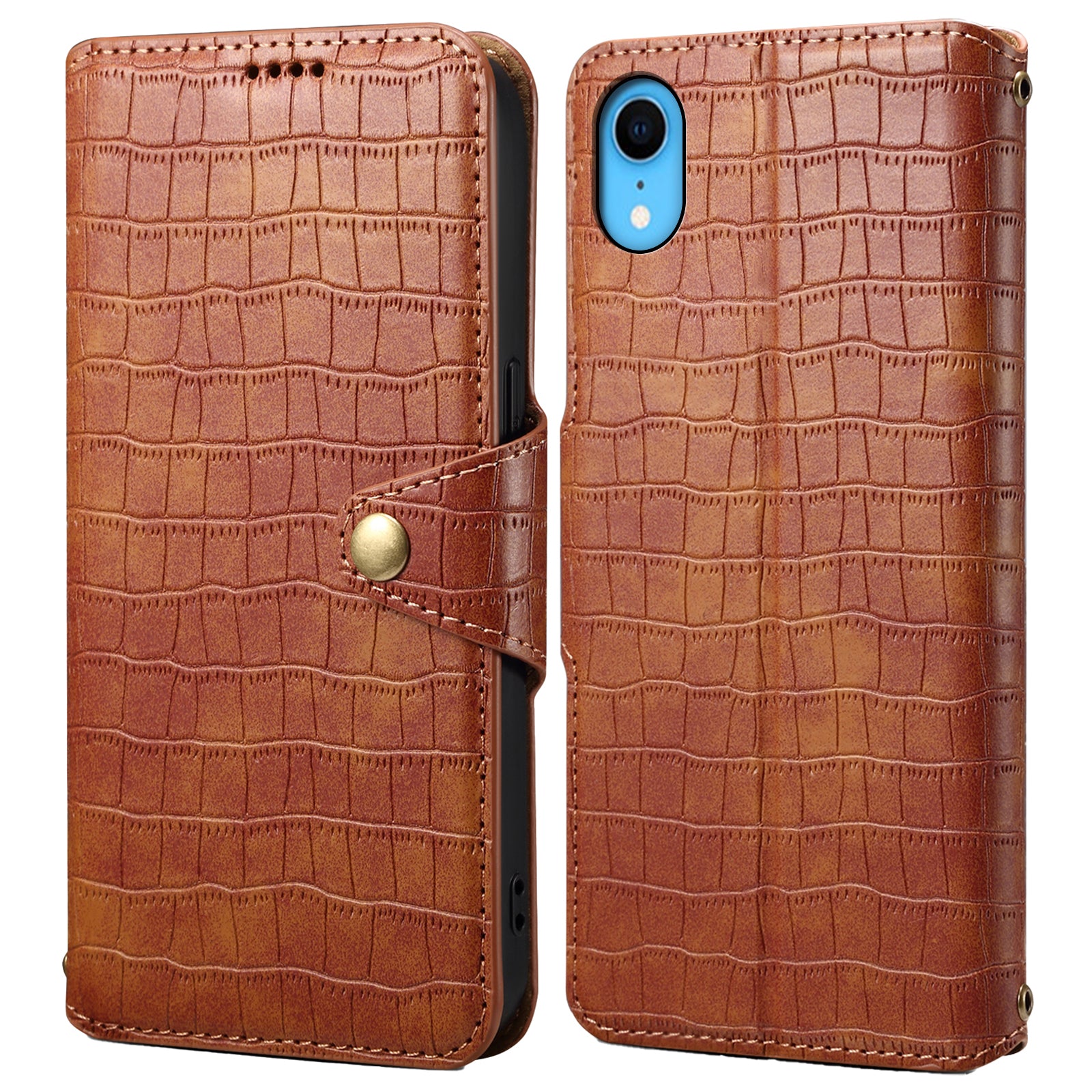 For iPhone XR 6.1 inch Anti-scratch Leather Case Crocodile Texture Wallet Phone Cover