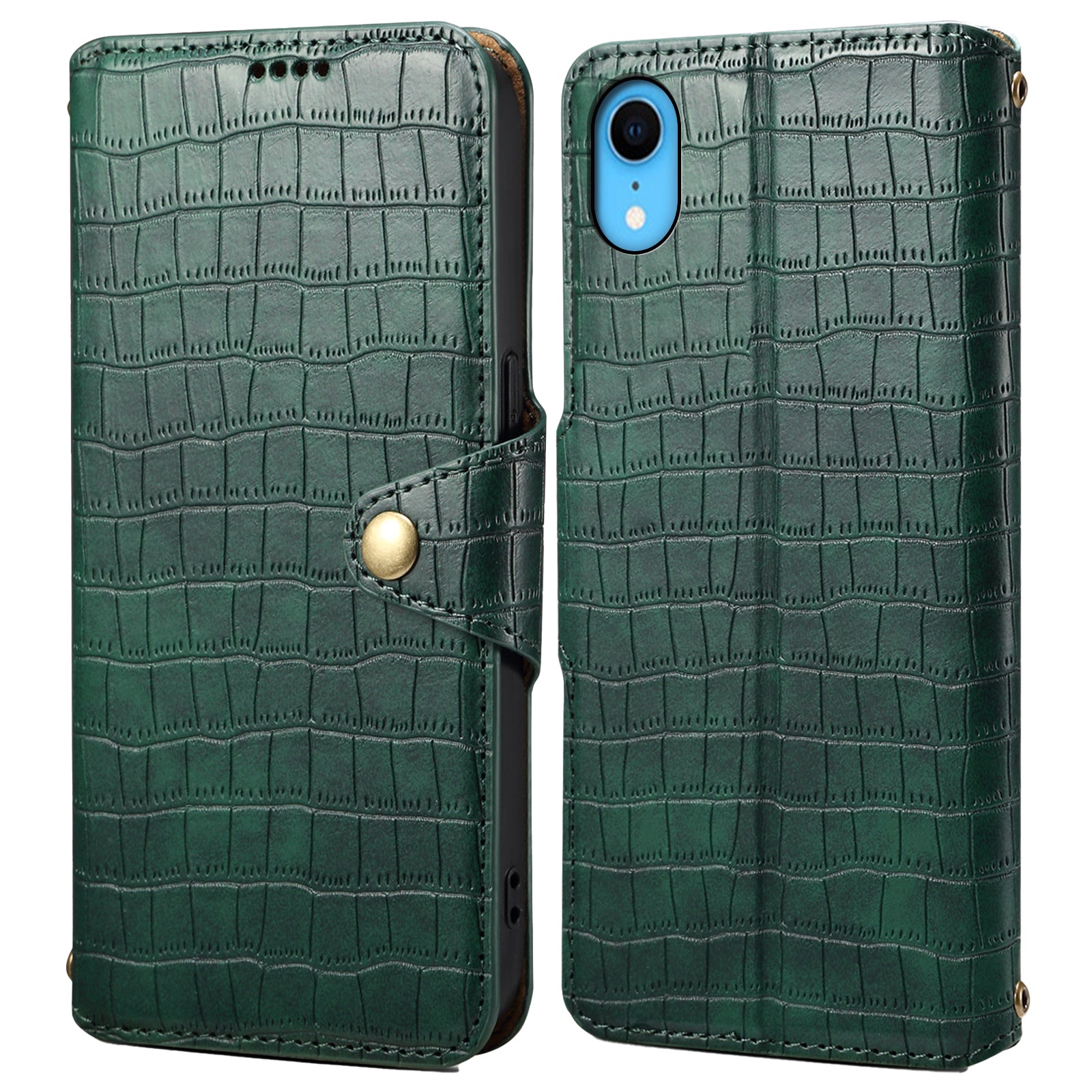 For iPhone XR 6.1 inch Anti-scratch Leather Case Crocodile Texture Wallet Phone Cover